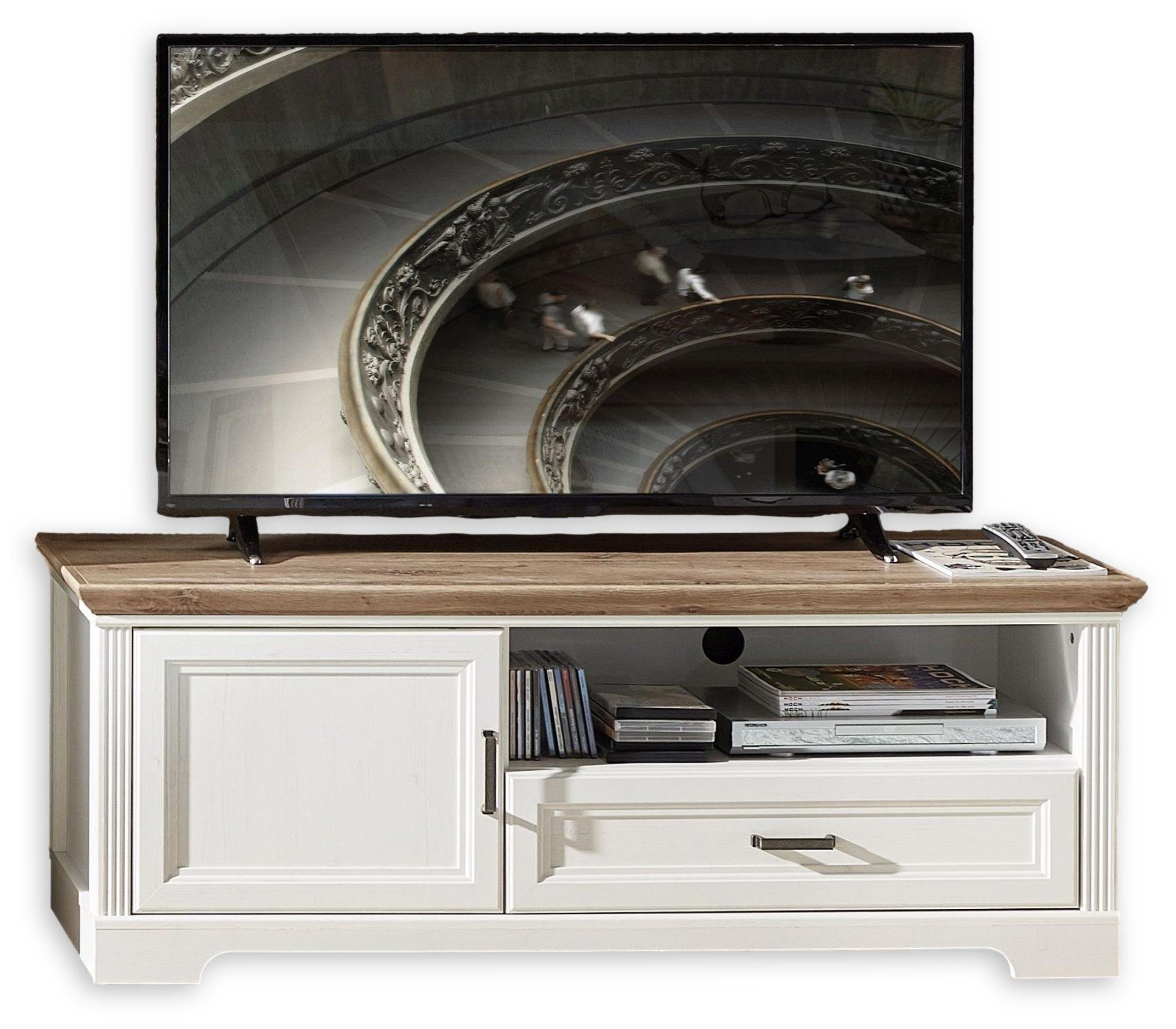Innostyle TV-Board TV Lowboard JASMIN 143 cm Pinie weiß Nachbildung