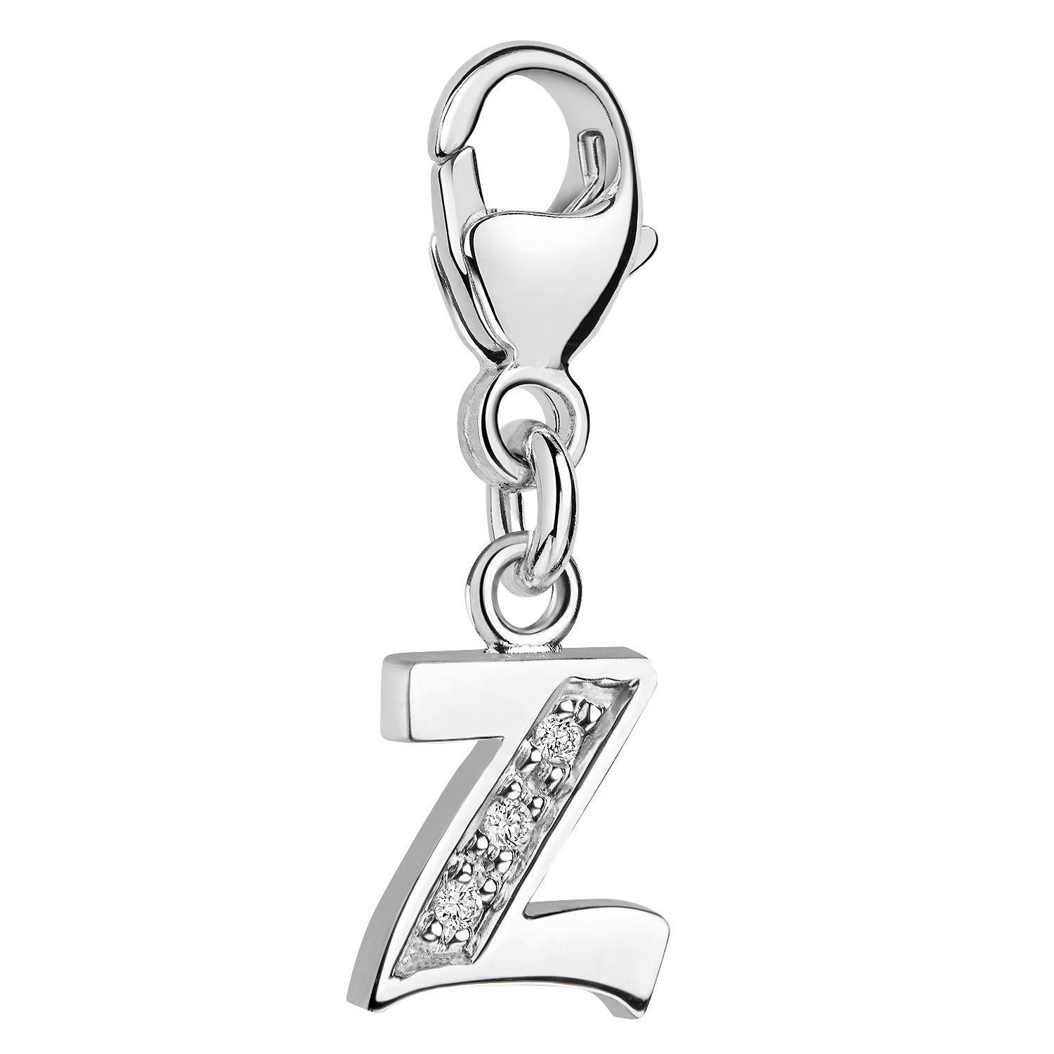 Materia Charm Buchstabe Silber Anhänger Buchstabe " Z " Alphabet Zirkonia C76, 925 Sterling Silber, rhodiniert