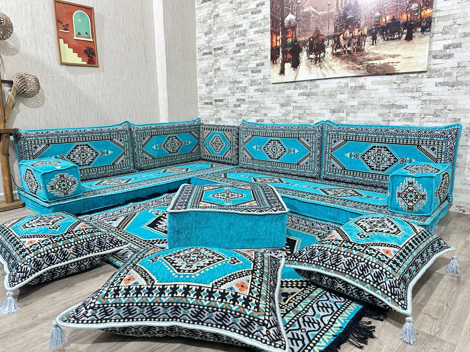 CaddeBuy Sofa Orientalisches Sitzecke Set, Arabische Ecke Majlis, Orientalische Sofa, 14 Teile