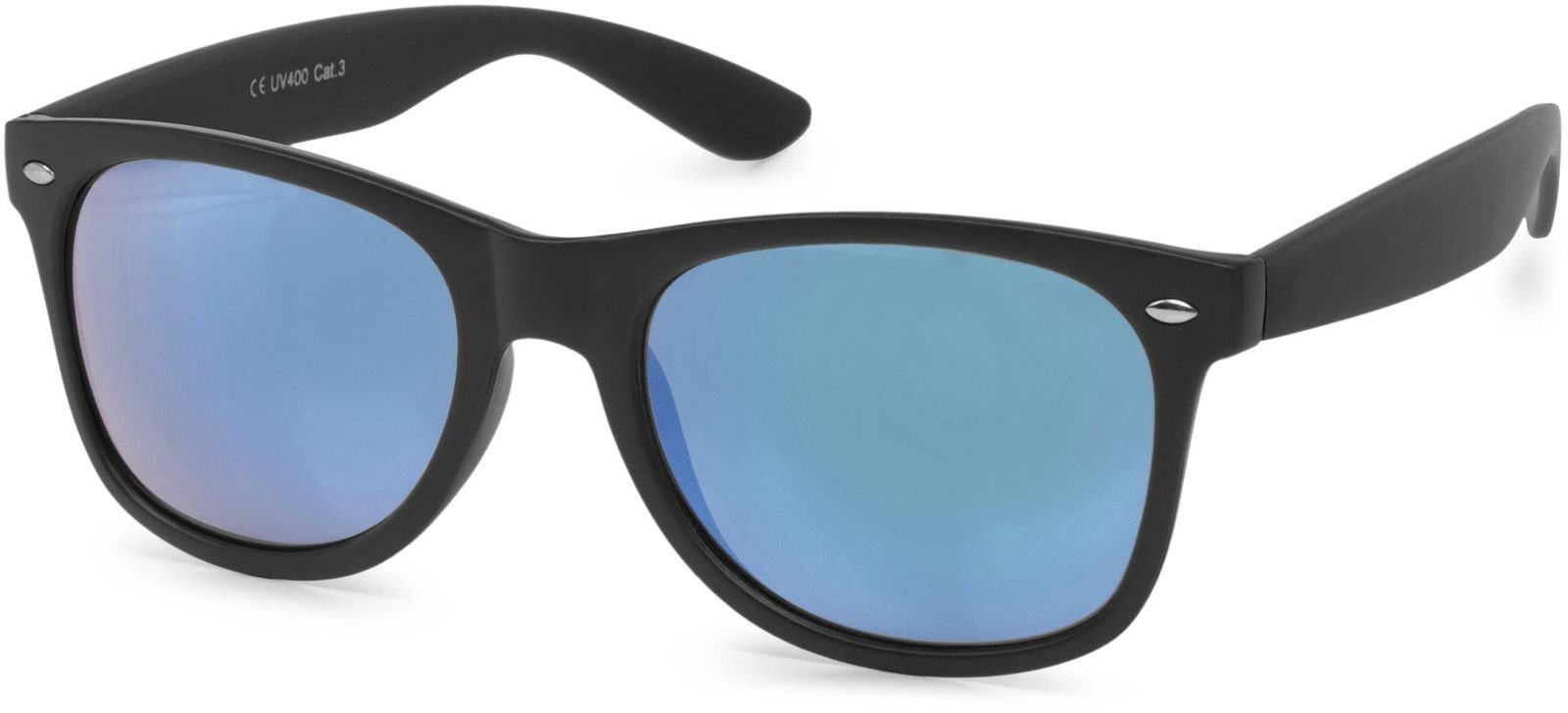 styleBREAKER Sonnenbrille (1-St) Verspiegelt Gestell Schwarz Glas / Blau matt