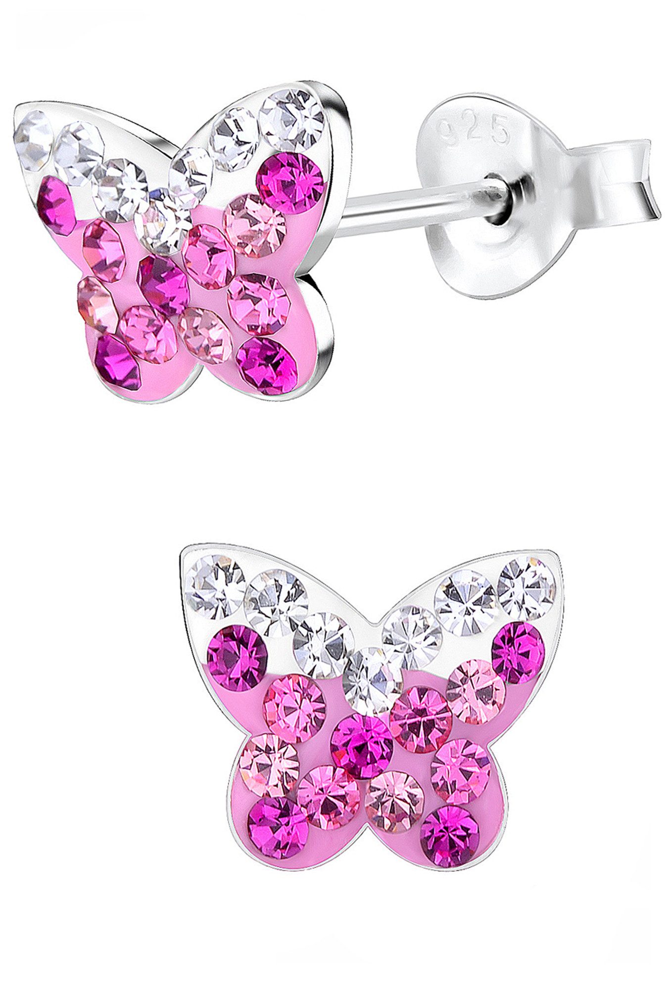 Limana Paar Ohrstecker Mädchen Damen Ohrringe 925 Silber Kinder Schmetterling, Zirkonia Kinderohrringe Kinderschmuck