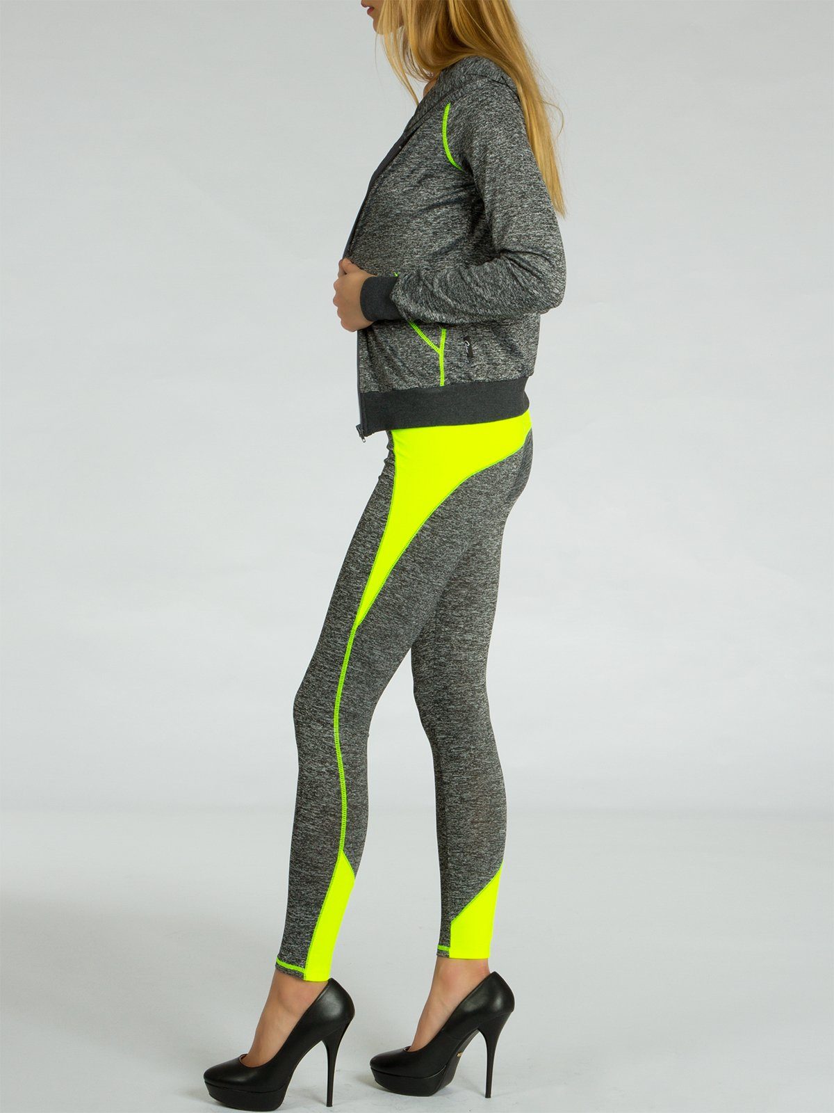 Caspar Trainingsanzug neon meliert gelb grau Damen / JG001 Jogginganzug Kapuze stylischer mit
