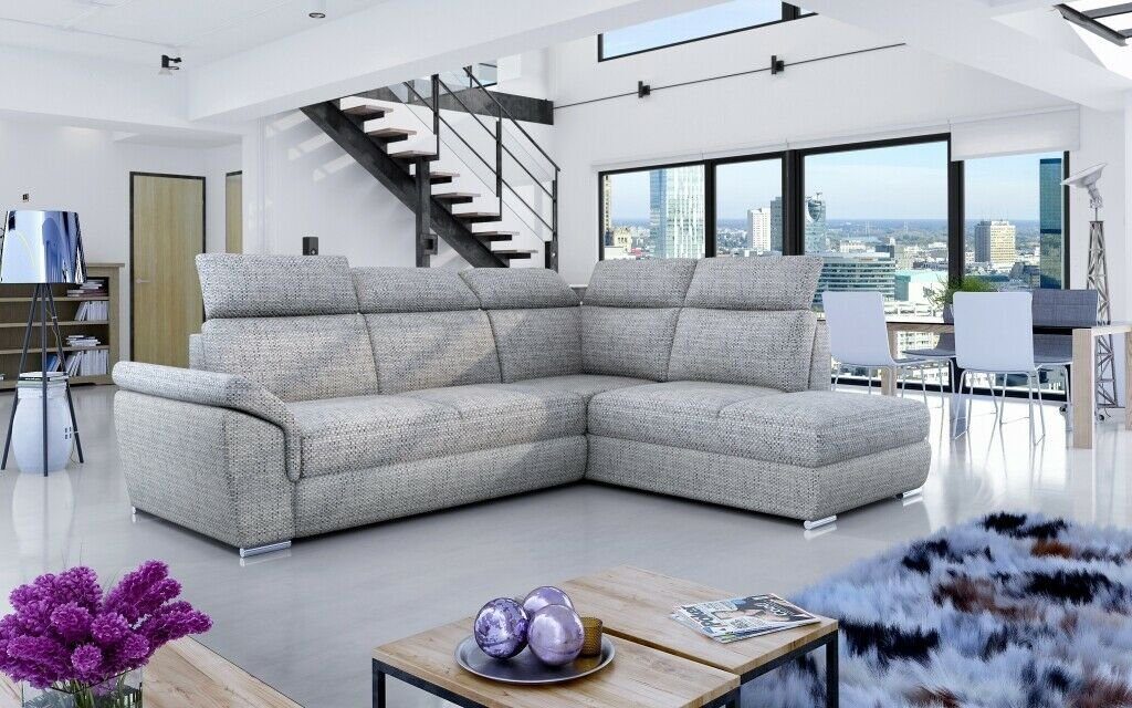 JVmoebel Ecksofa, Stoff Ecksofa L-Form Sofa Couch Design Polster Modern Textil Grau