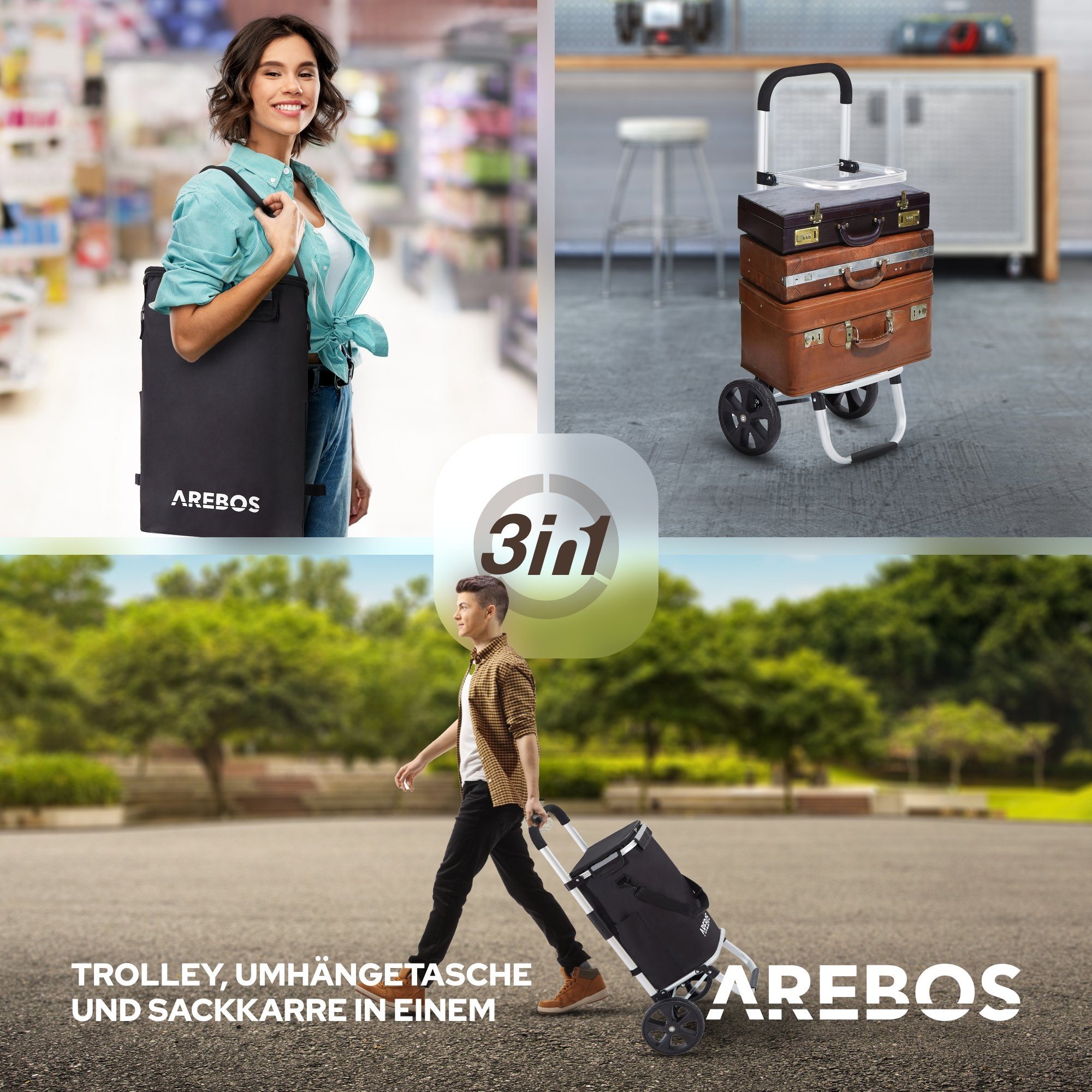 Arebos Einkaufstrolley 3-in-1 mit Kühlfach, klappbar 50 L & Tragkraft 50 kg, 56 l, integrierte Kühlfach – Bild 5 von 5