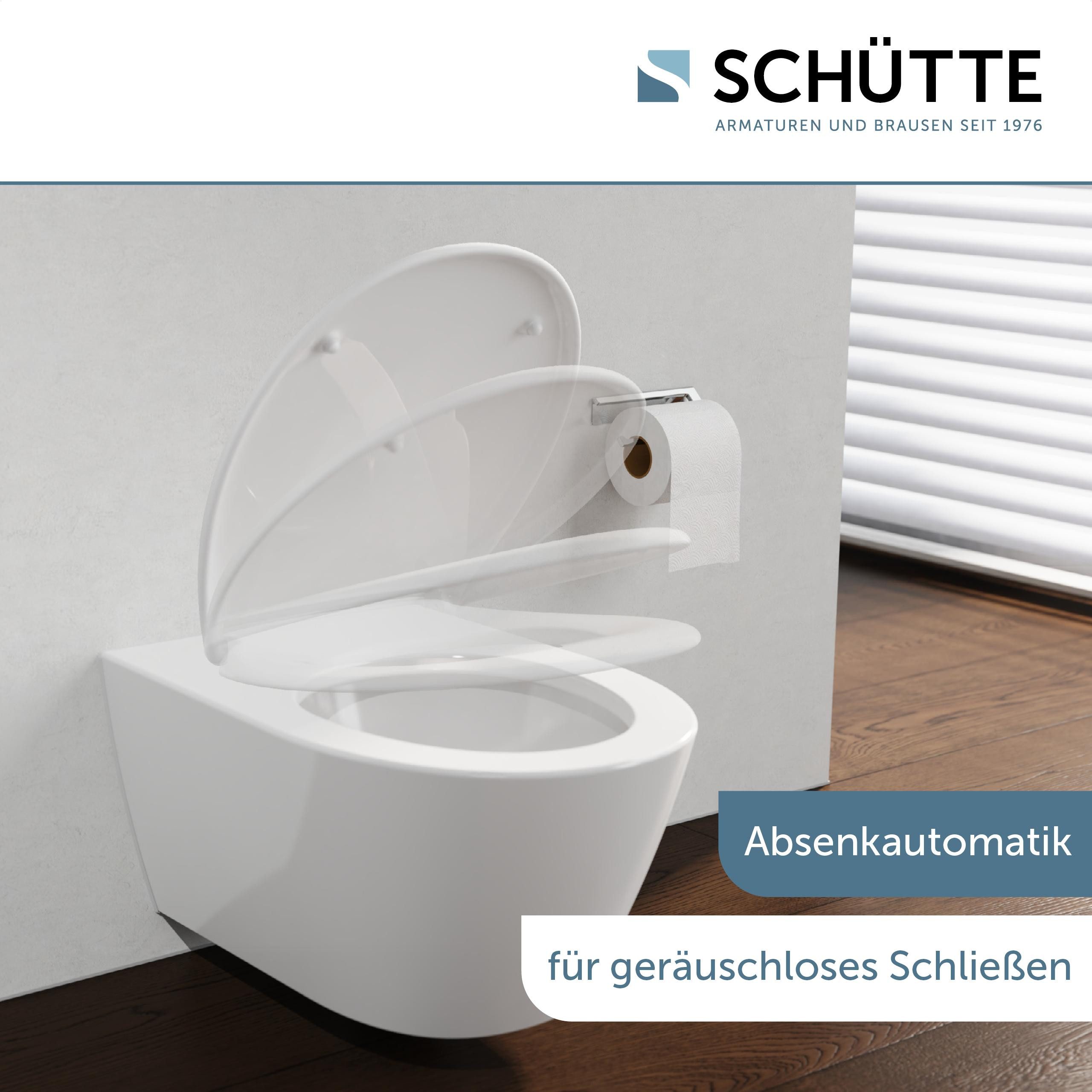 Schütte WC-Sitz Duroplast, WHITE (WC-Sitz, Befestigungsmaterial, Montageanleitung), mit Absenkautomatik und Schnellverschluss, inklusive Duftstein