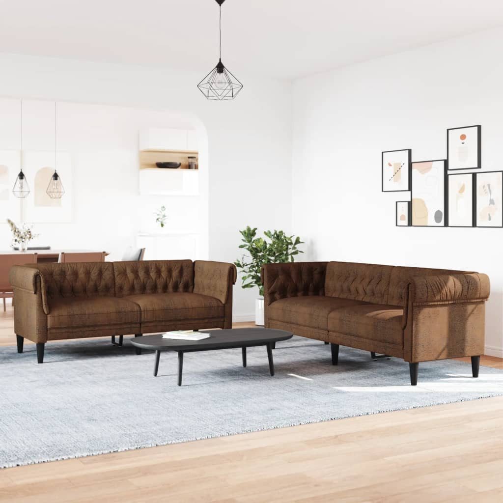 vidaXL Sofa 2-tlg. Sofagarnitur Braun Stoff günstig online kaufen