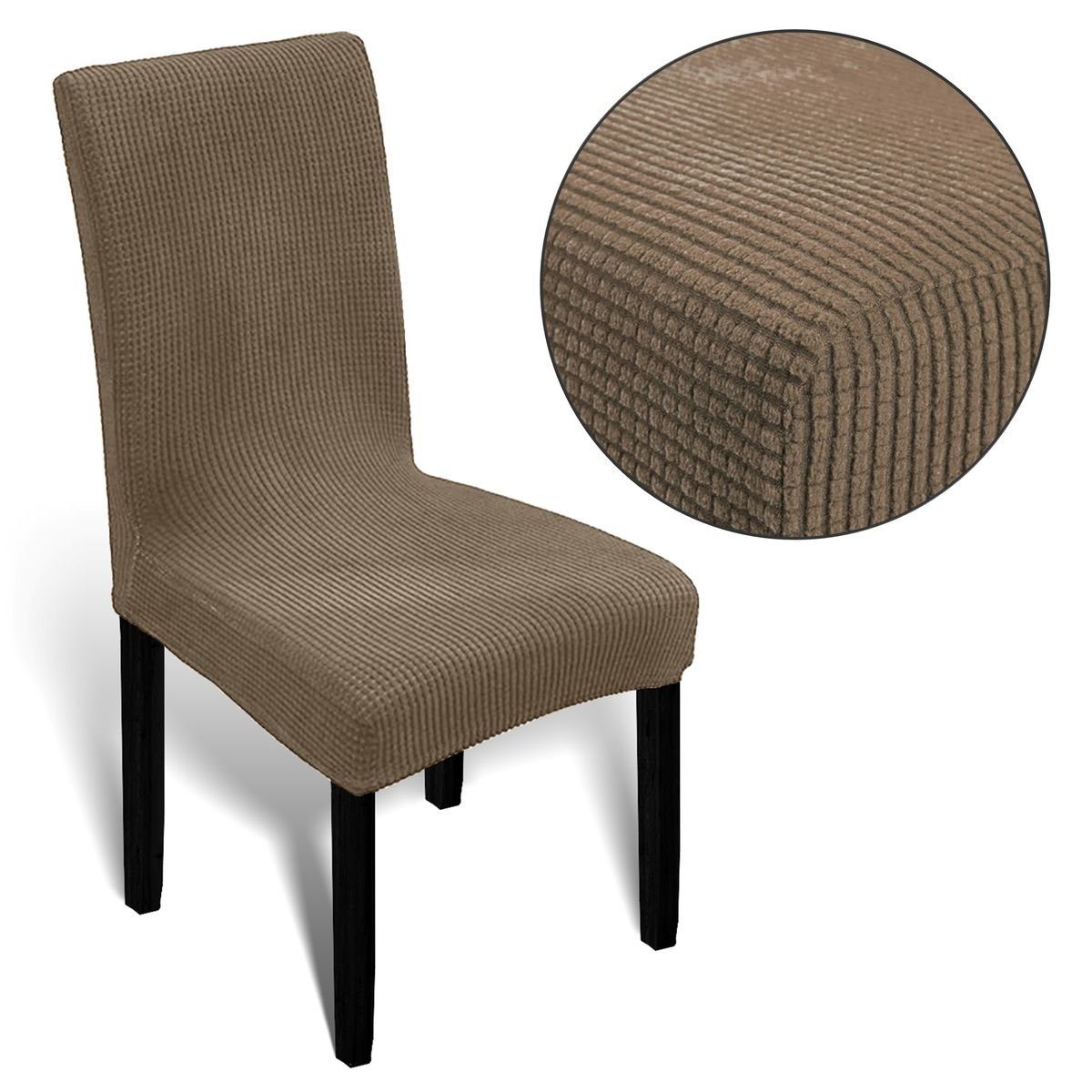 Stuhlhusse Universal Stretch Stuhlbezug Stuhlüberzug elastisch Spannbezug, Melody, mit dezentem Muster, weich kaffee