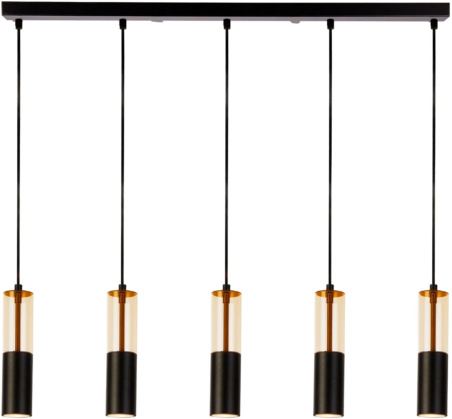 Searchlight Hängeleuchte Merrygold 5Lt Bar Pendant - Black Metal & Amber Acrylic, Leuchtmittel wechselbar