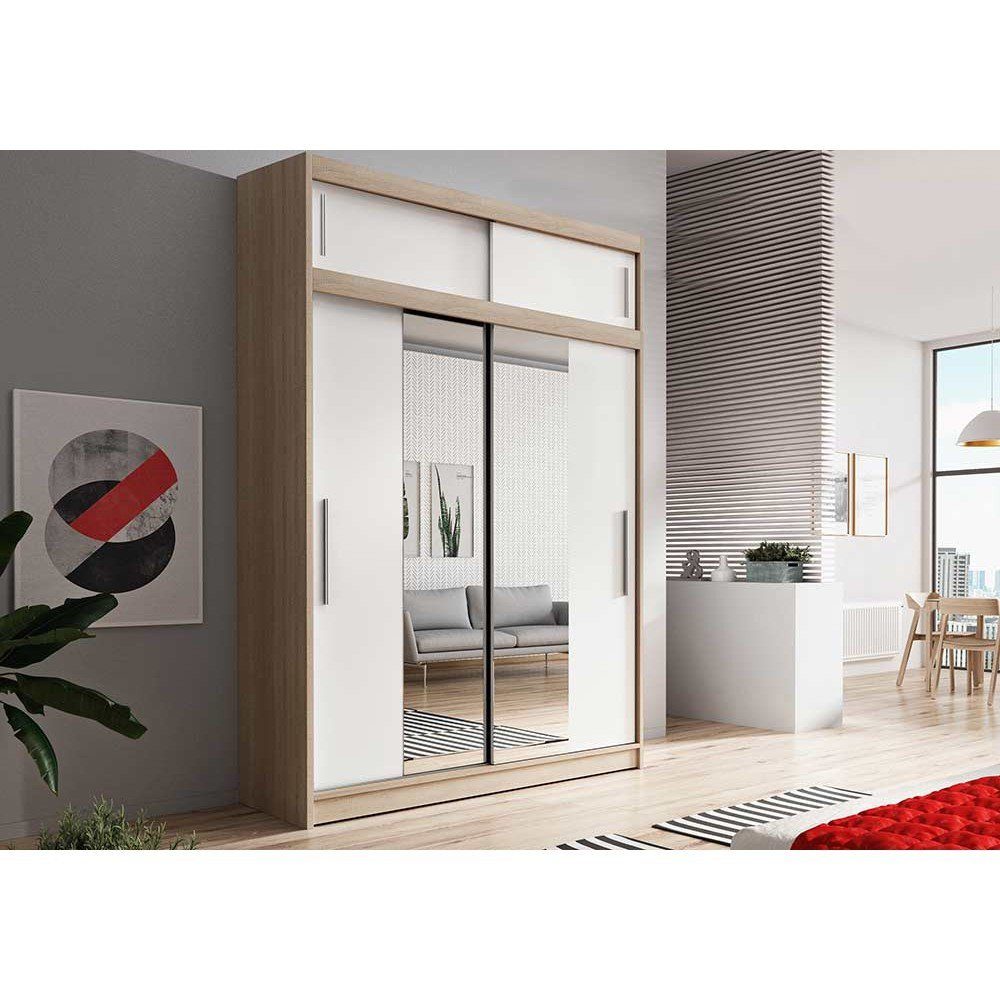 einfache Comfort Oberschrank aufsatz (eiche-weiß) Breite Schrankaufsatz Home Befestigung mit 150cm Schwebetürenschrank Prime Polini | Eiche-Weiß Eiche-Weiß
