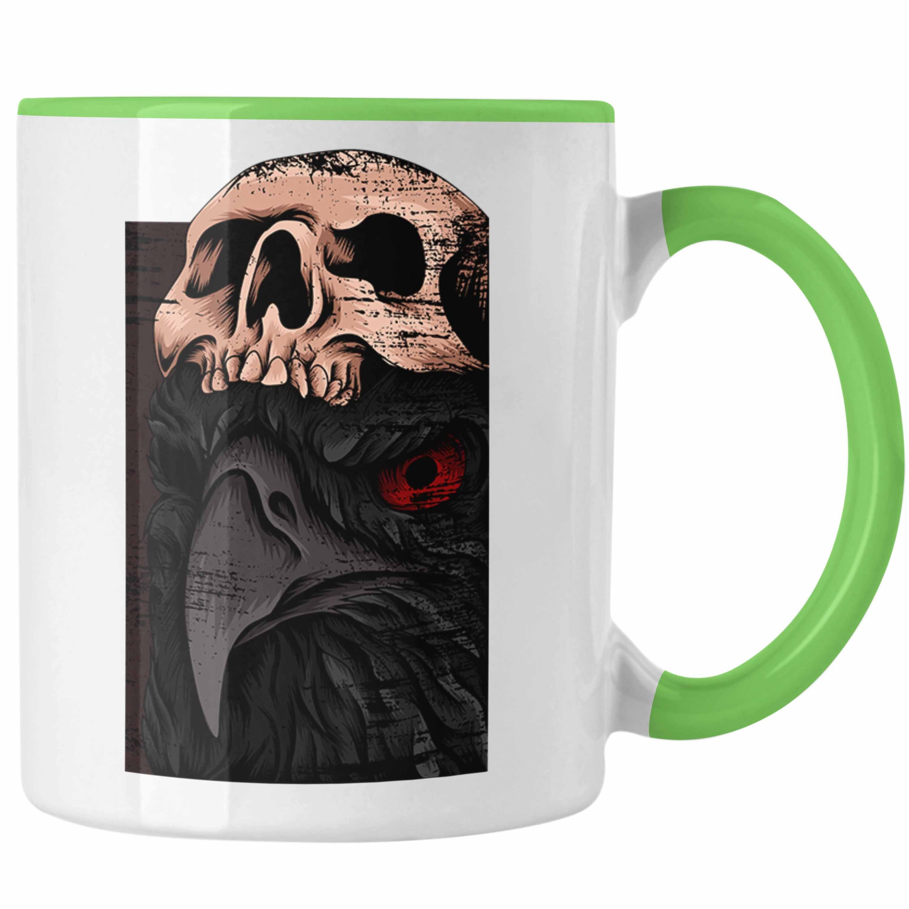 Trendation Tasse Trendation - Coole Tasse Raben Totenkopf Geschenk Death Metal Punk Rock Grün