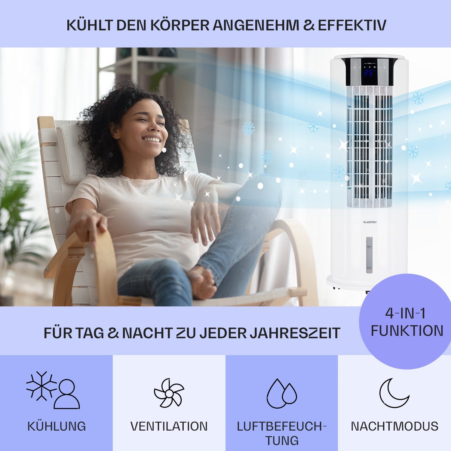 mobil Luftkühler, Weiß mit & Skyscraper Wasserkühlung Eis Abluftschlauch Horizon Klarstein Luftkühler Ventilatorkombigerät ohne