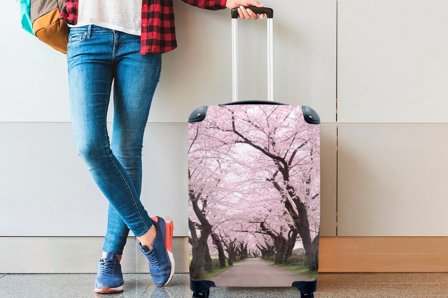 Reisetasche 4 Ferien, Kirschblüte für Straßenrand, MuchoWow Handgepäck am Handgepäckkoffer Trolley, mit rollen, Rollen, Reisekoffer