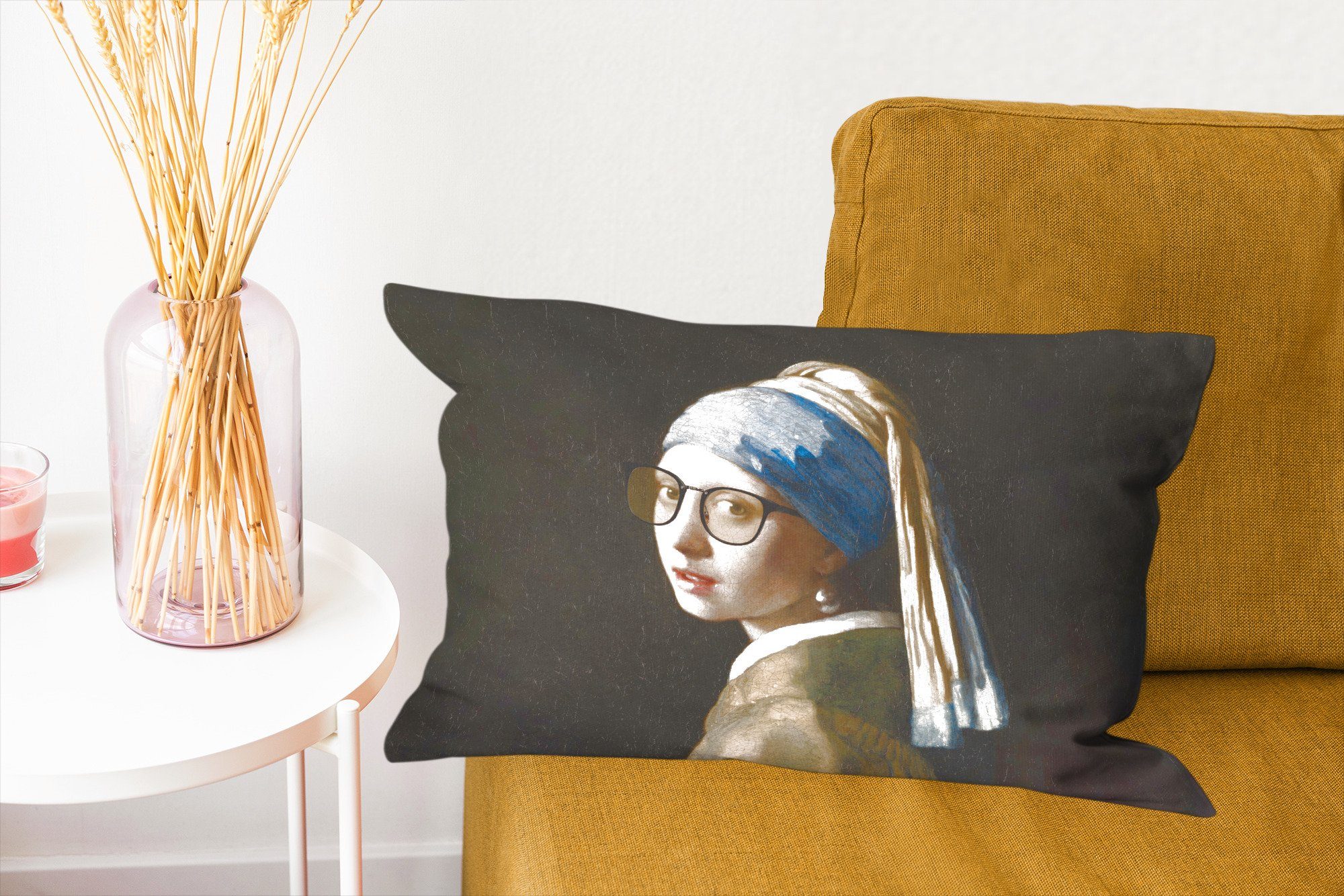 - MuchoWow Wohzimmer dem Dekokissen Dekokissen mit Schlafzimmer Zierkissen, Das Vermeer mit Mädchen - Perlenohrring Brillen, Füllung, Dekoration,