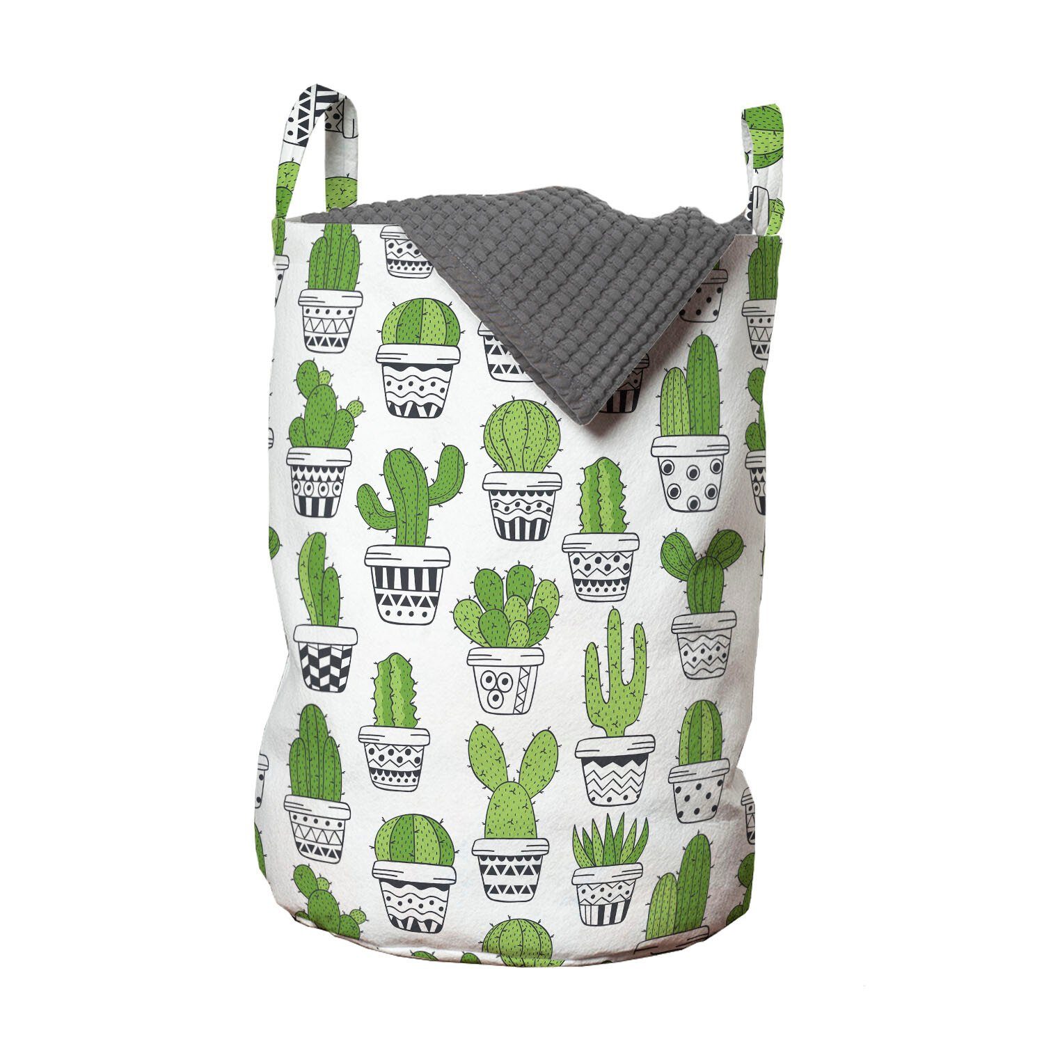 Abakuhaus Wäschesäckchen Wäschekorb mit Griffen Kordelzugverschluss für Waschsalons, Kaktus Saftige Zimmerpflanzen