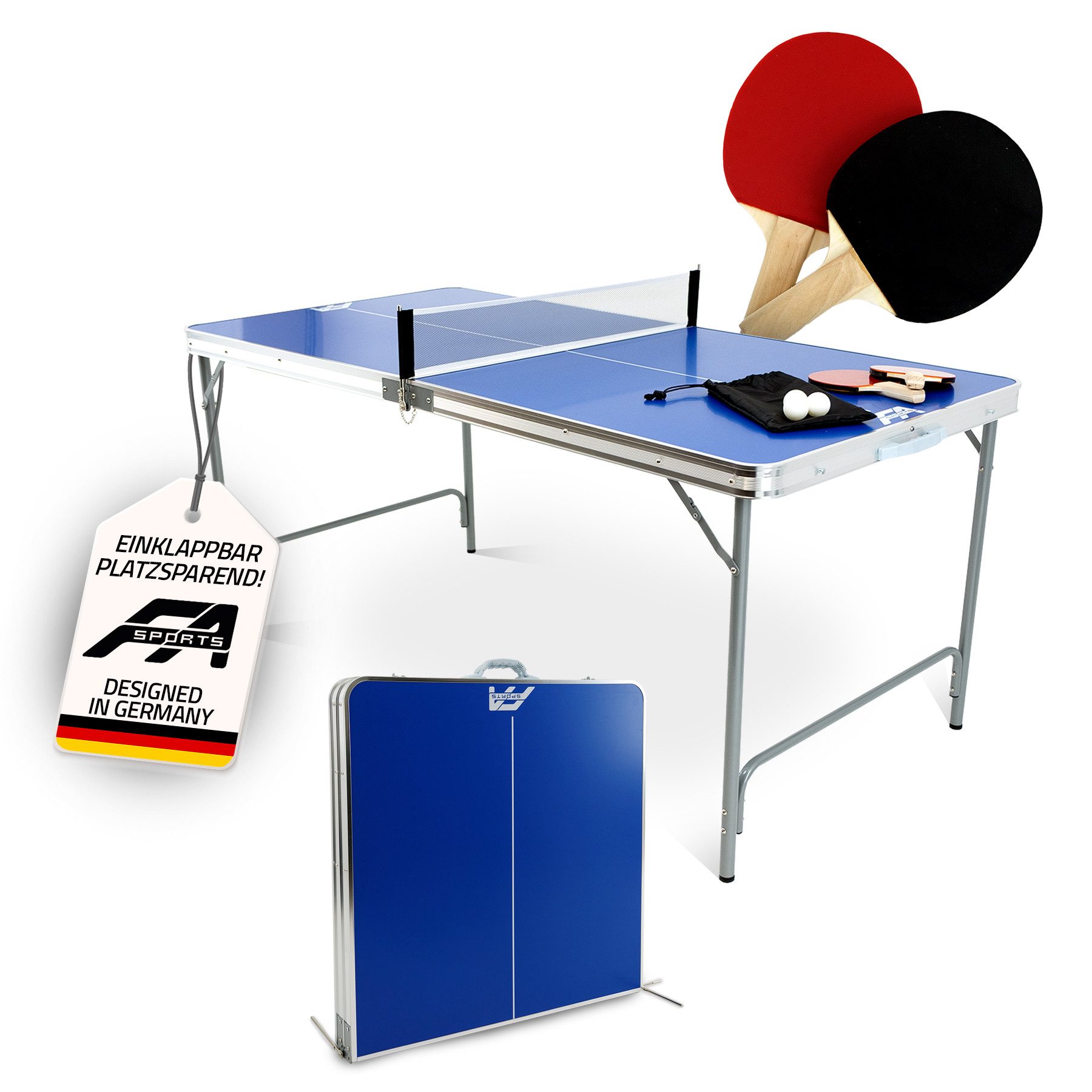 FASports Tischtennisplatte Fabula mit Spielset für Kinder und Jugendliche (Set, 4-tlg., Netz, Schläger, Ball), klappbarer Tischtennistisch, leicht transportierbar und verstaubar