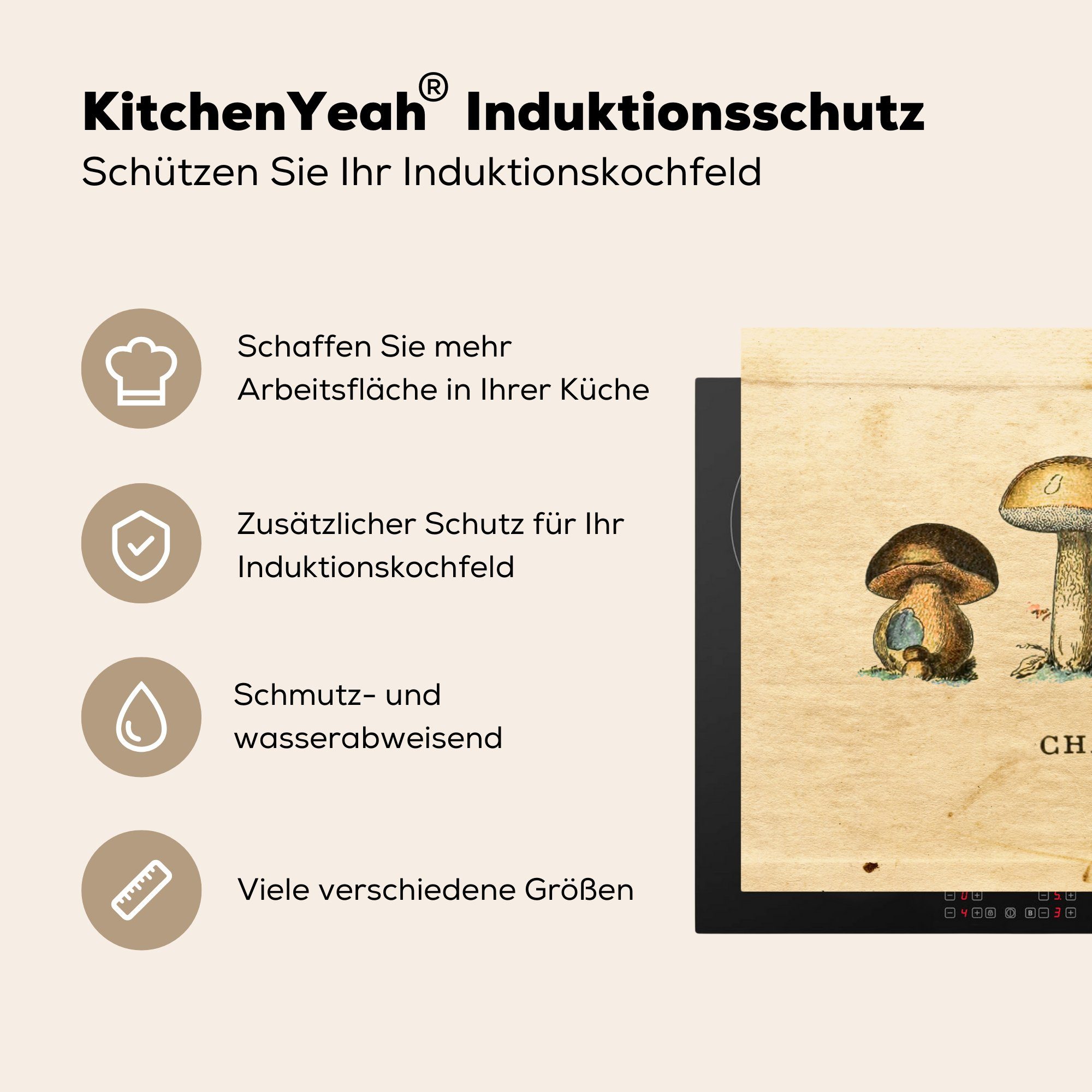 Herbst küche, tlg), - 81x52 Schutz Natur, - cm, für MuchoWow Pilz Herdblende-/Abdeckplatte die Ceranfeldabdeckung Vinyl, Induktionskochfeld (1
