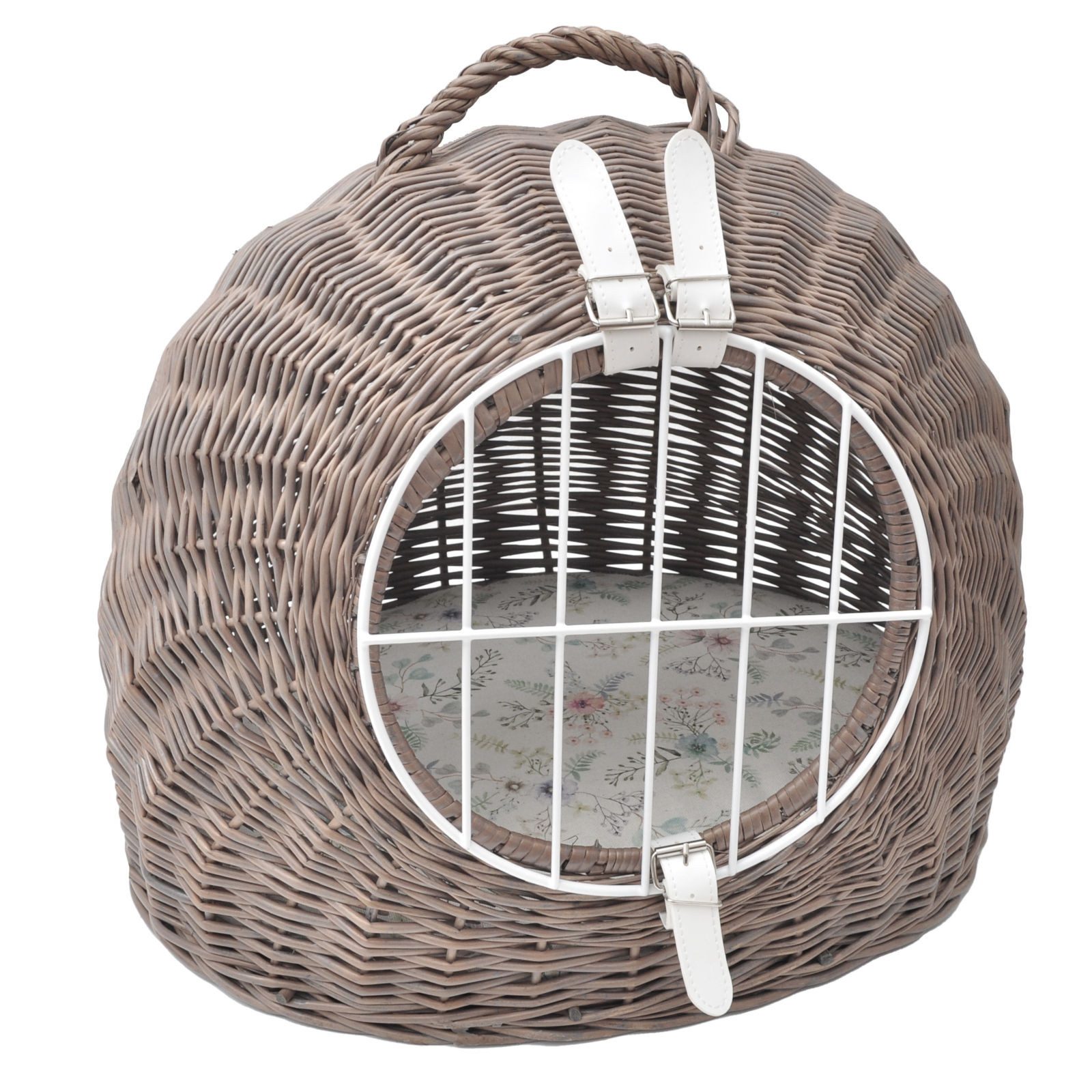 Aumüller Tierreisekorb Katzenhöhle/Transportkorb aus Vollweide, Vintage Grau/Braun inkl. L...