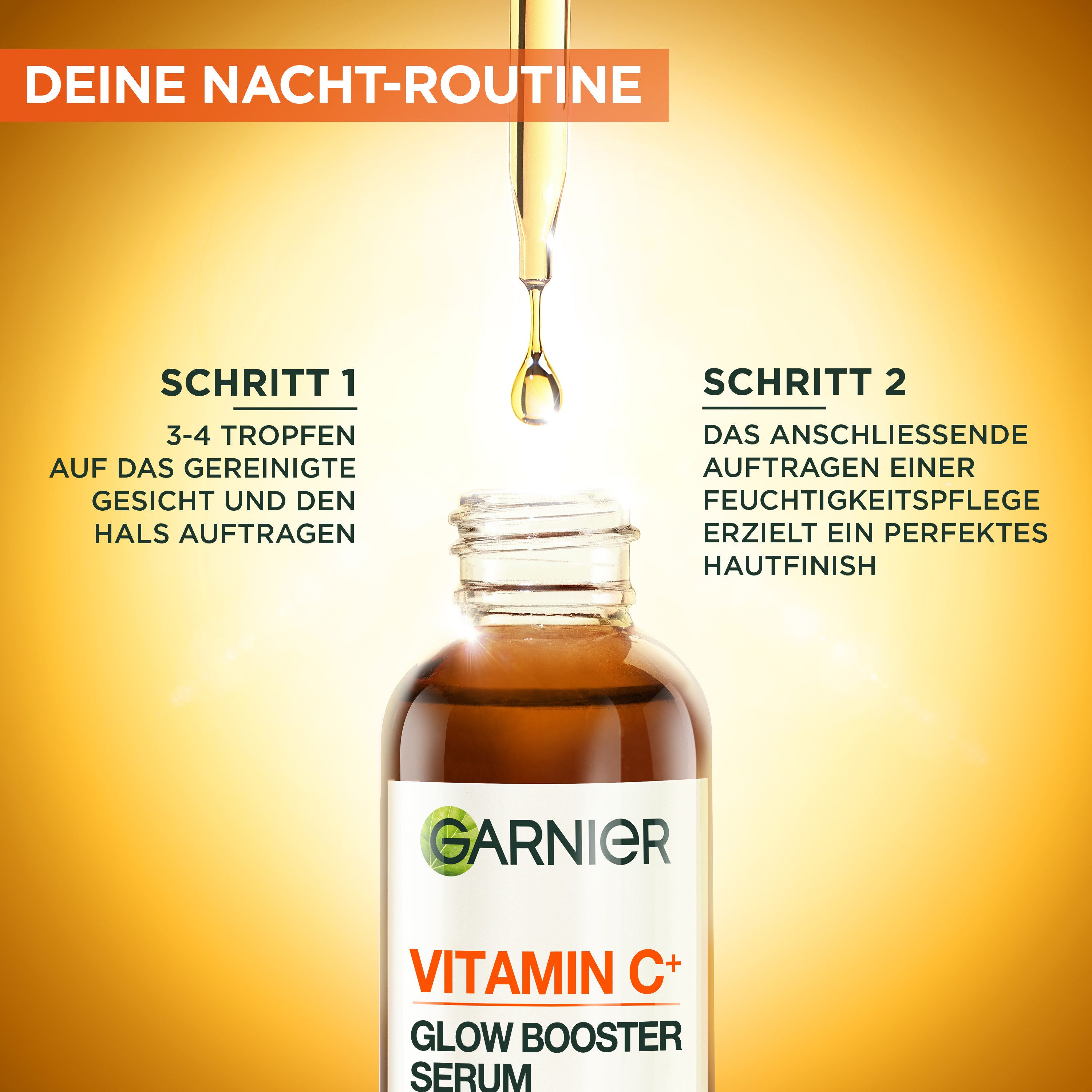 GARNIER Gesichtsserum VITAMIN C GLOW BOOSTER NACHTSERUM, mit Hyaluronsäure