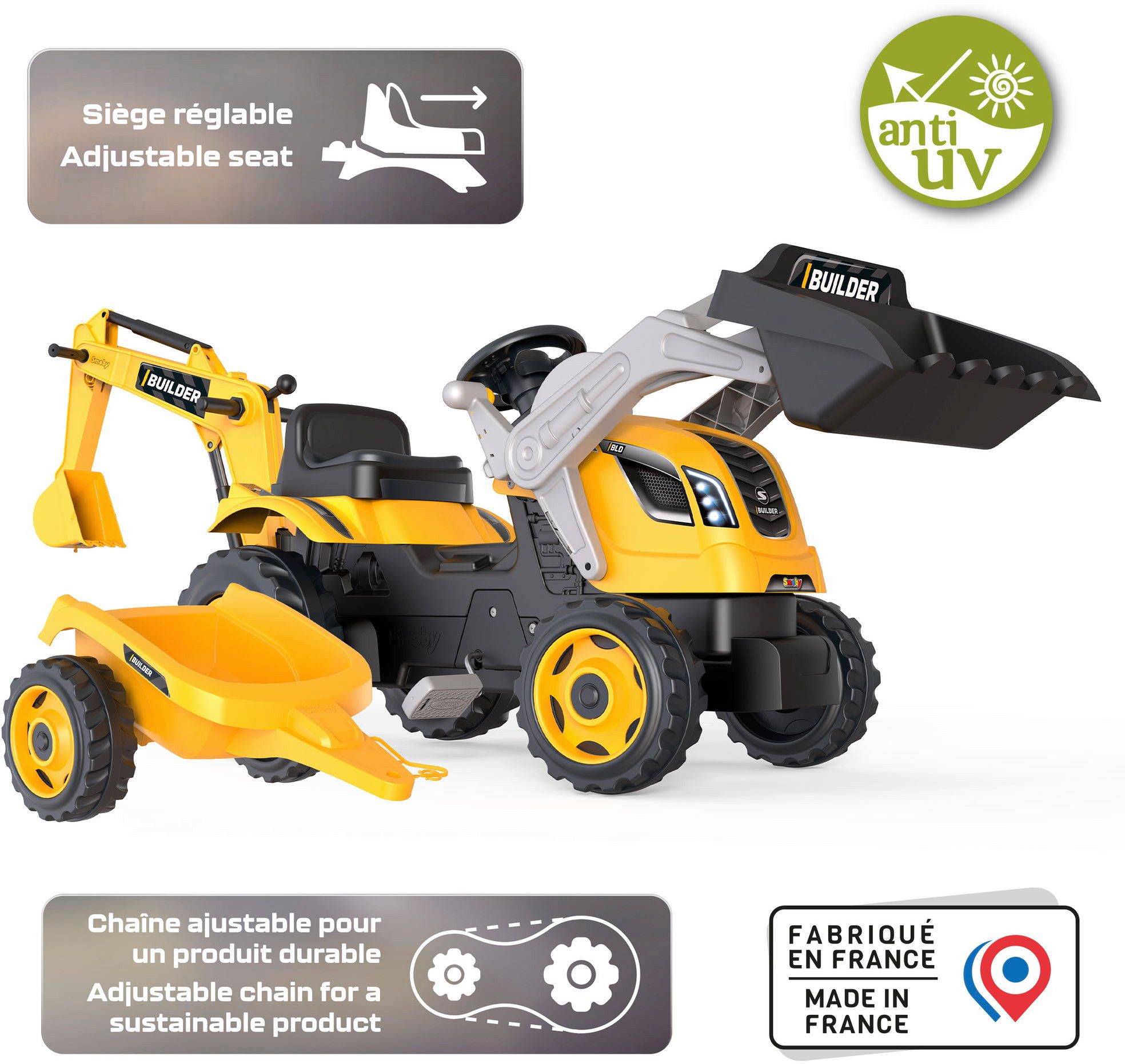 Smoby Tretfahrzeug Outdoor Spielzeug Traktor + Anhänger Builder Max orange 7600710304