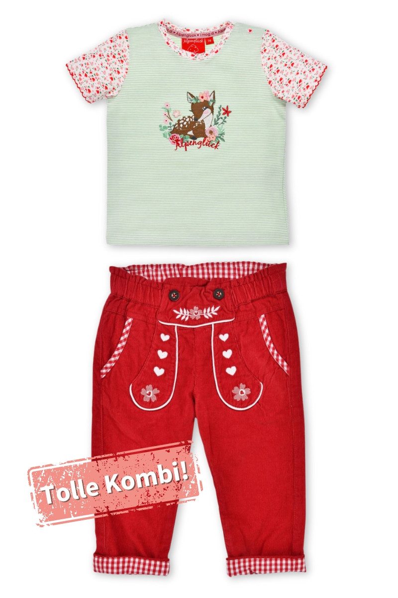 BONDI Trachtenbluse Trachtenshirt Baby/Kind - BAMBI - grün/weiß