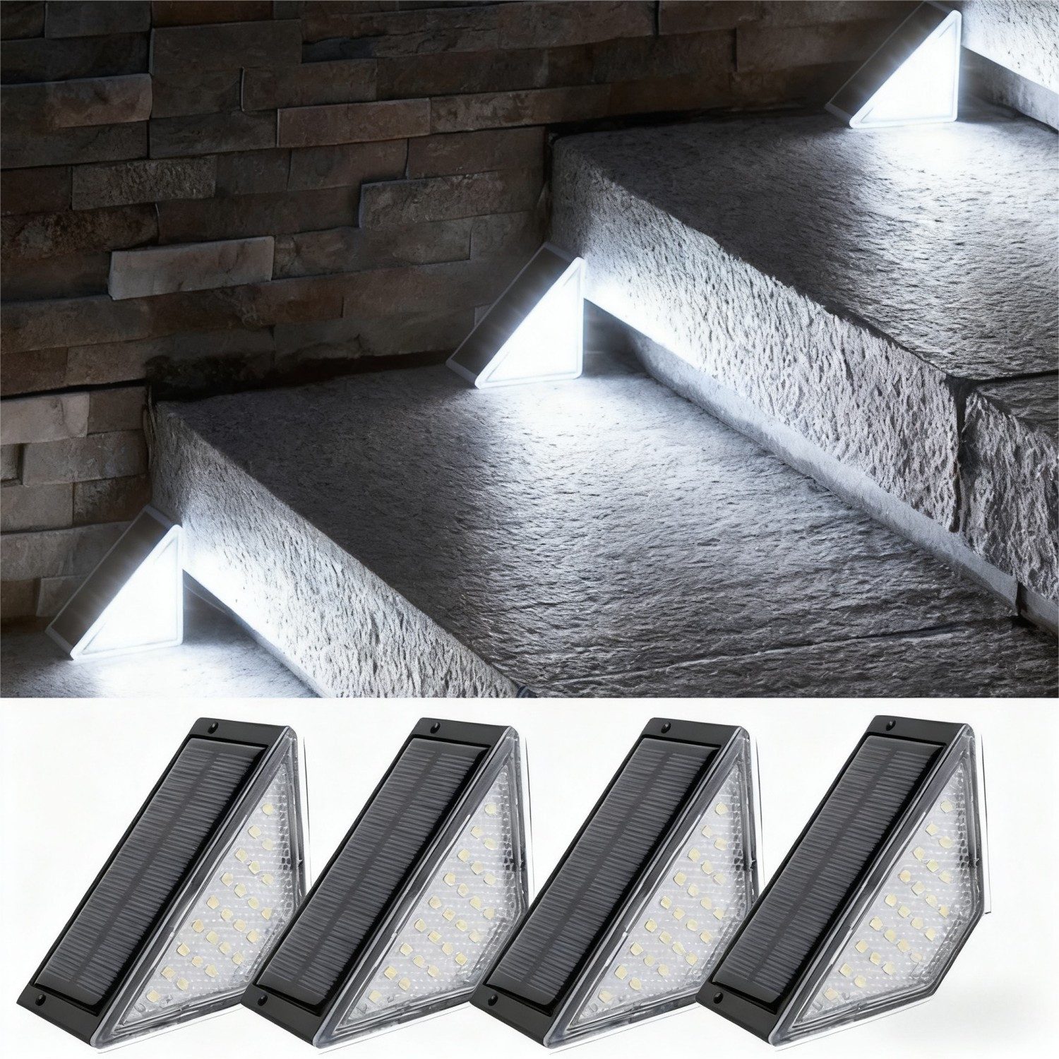 QUBEBU LED Solarleuchte Solar Bodenleuchten Aussen Solarleuchte Garten, Solar-Stufenleuchten, 3000K Warmweiß LED Stufenleuchte, für Treppen Stufen Zäune Höfe Weg, 2/4/6/8/10er Packs LED Wandlampe Solarleuchten für den Außenbereich