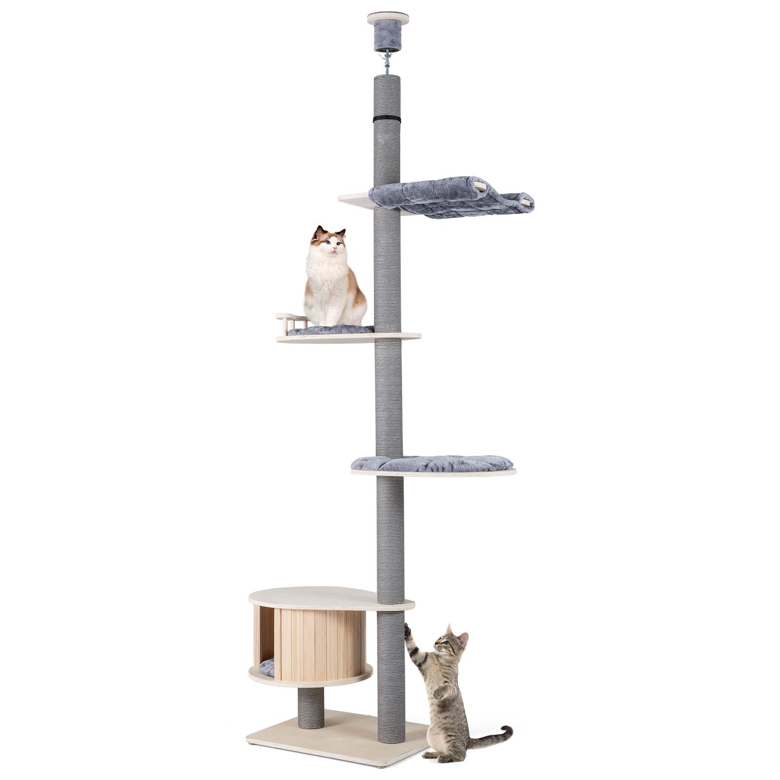 COSTWAY Kratzbaum, 5-stöckiger Katzenbaum, Kletterbaum deckenhoch, 236-271 cm