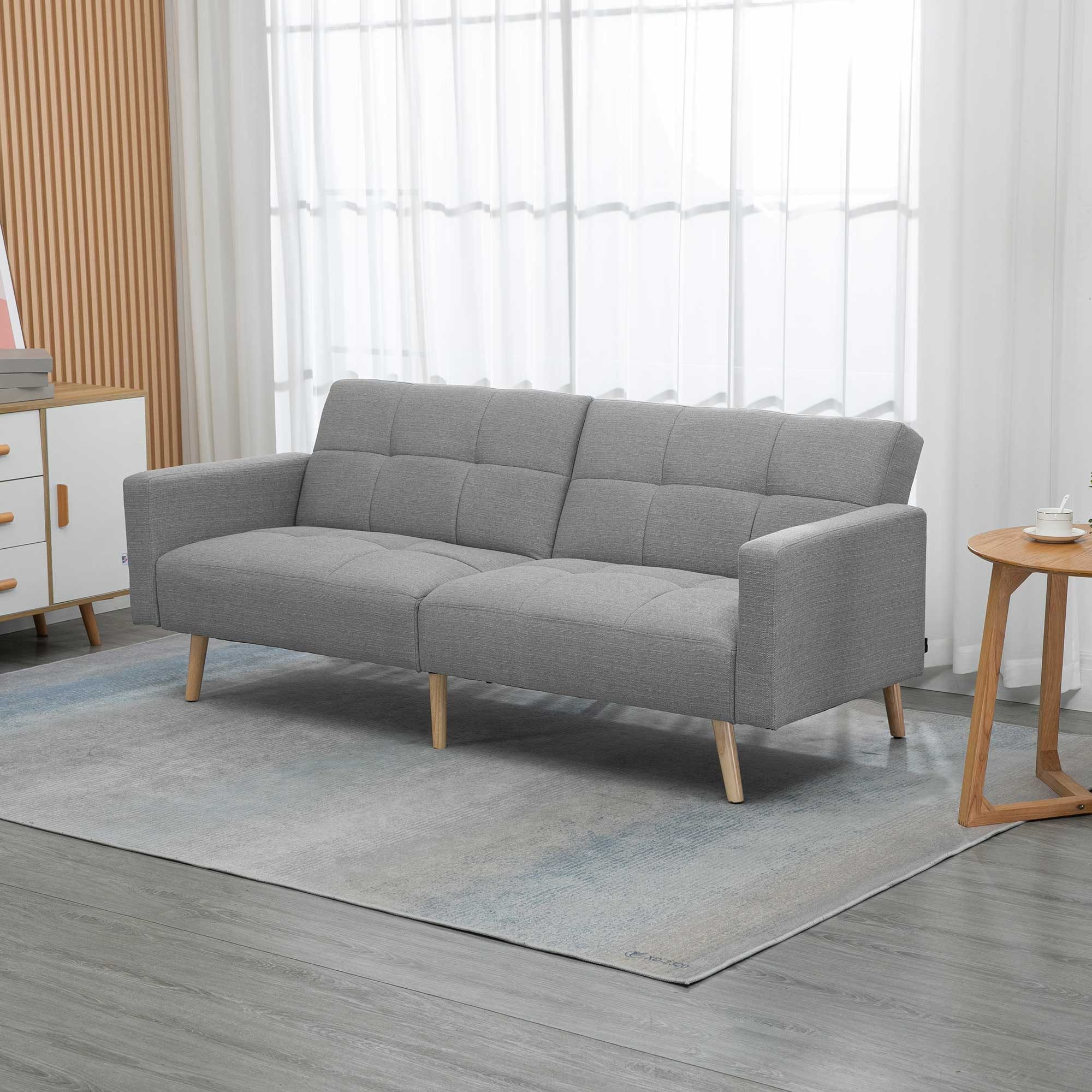 HOMCOM Schlafsofa mit Sitzkissen, Leinenoptik, verstellbarer Rückenlehne, Schlafcouch 1 Teile, für Wohnzimmer, Schlafzimmer, Grau