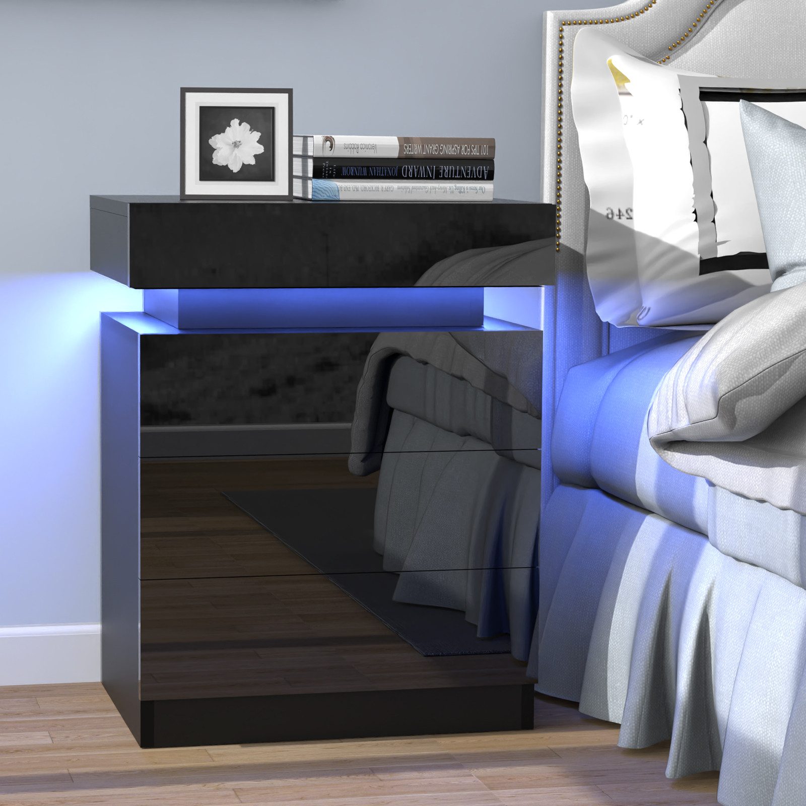 JEOBEST Nachttisch Hochglanzfront Kommode mit 3 Schubladen, Beistelltisch, günstig online kaufen