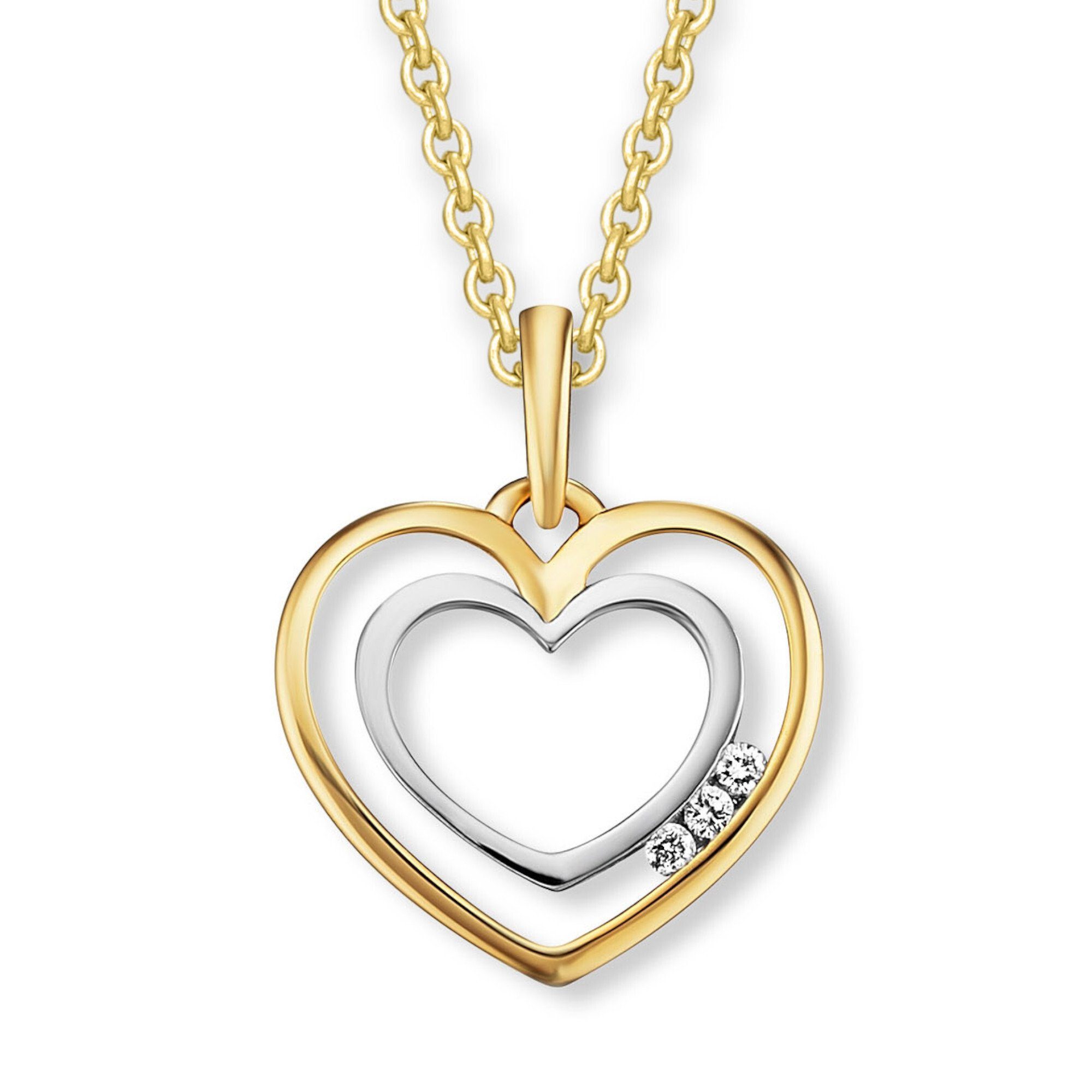 - Kette ONE Halskette verstellbarer ELEMENT mit mit Schmuckset Anhänger ct Brillant 585 Diamant Herz aus Set Anhänger Damen 0.03 Gelbgold,