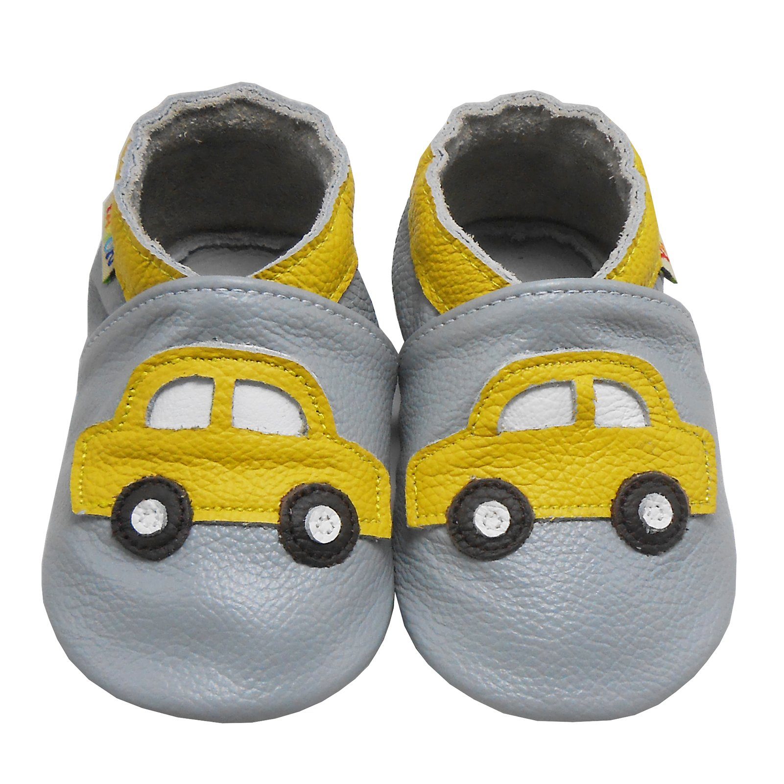 Yalion Weiche Leder Ходунки Домашняя обувь Lederpuschen Gelbes Auto Krabbelschuh aus echtem Leder