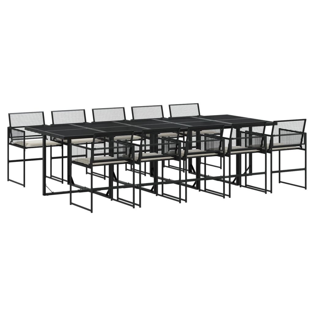 vidaXL Garten-Essgruppe 11-tlg. Garten-Essgruppe mit Kissen Schwarz Poly Rattan, (10-tlg)
