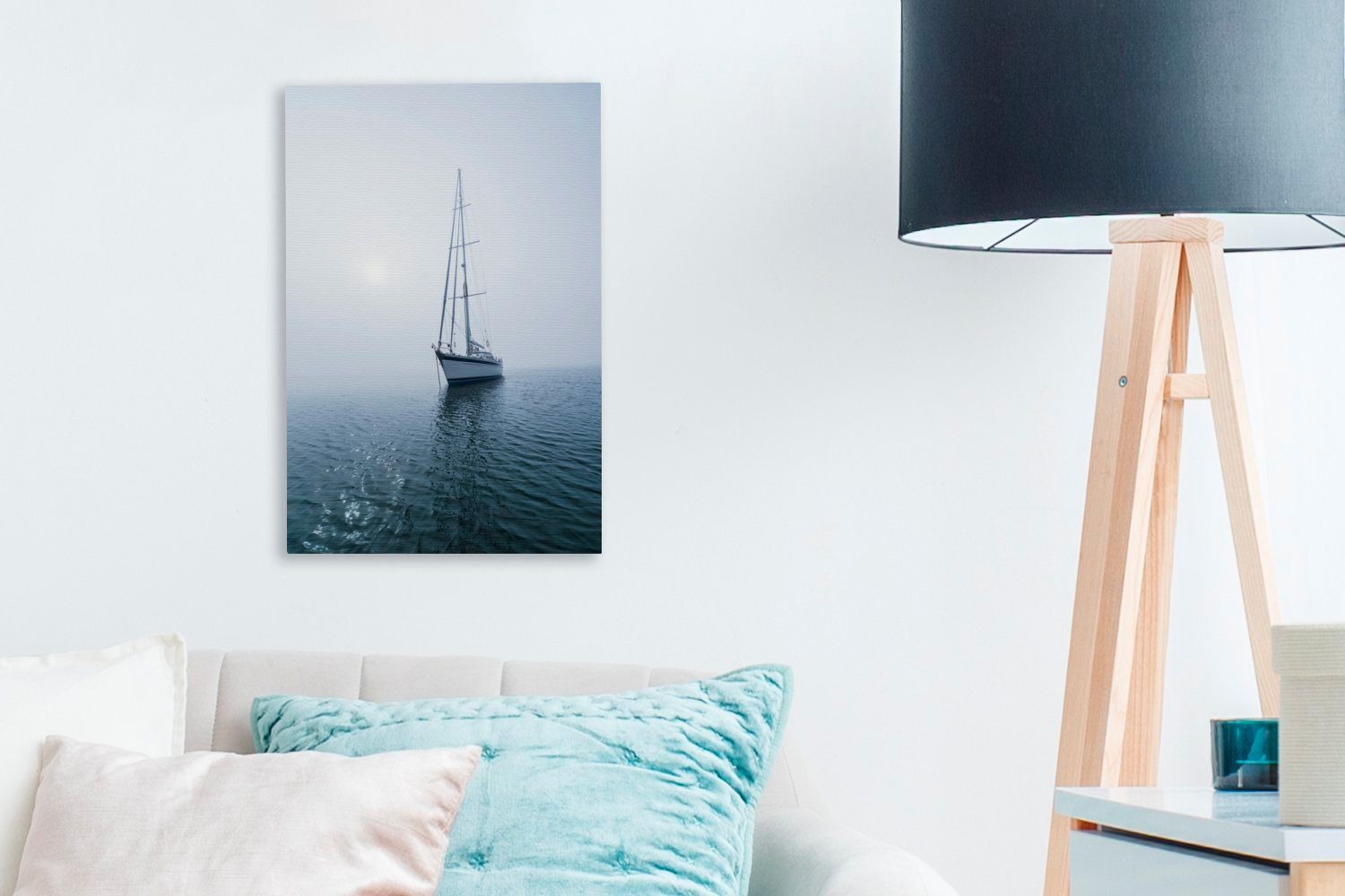 OneMillionCanvasses® Leinwandbild Segelboot ist Gemälde, gegangen, St), Anker cm (1 Nebel fertig inkl. 20x30 vor bespannt Leinwandbild im Zackenaufhänger