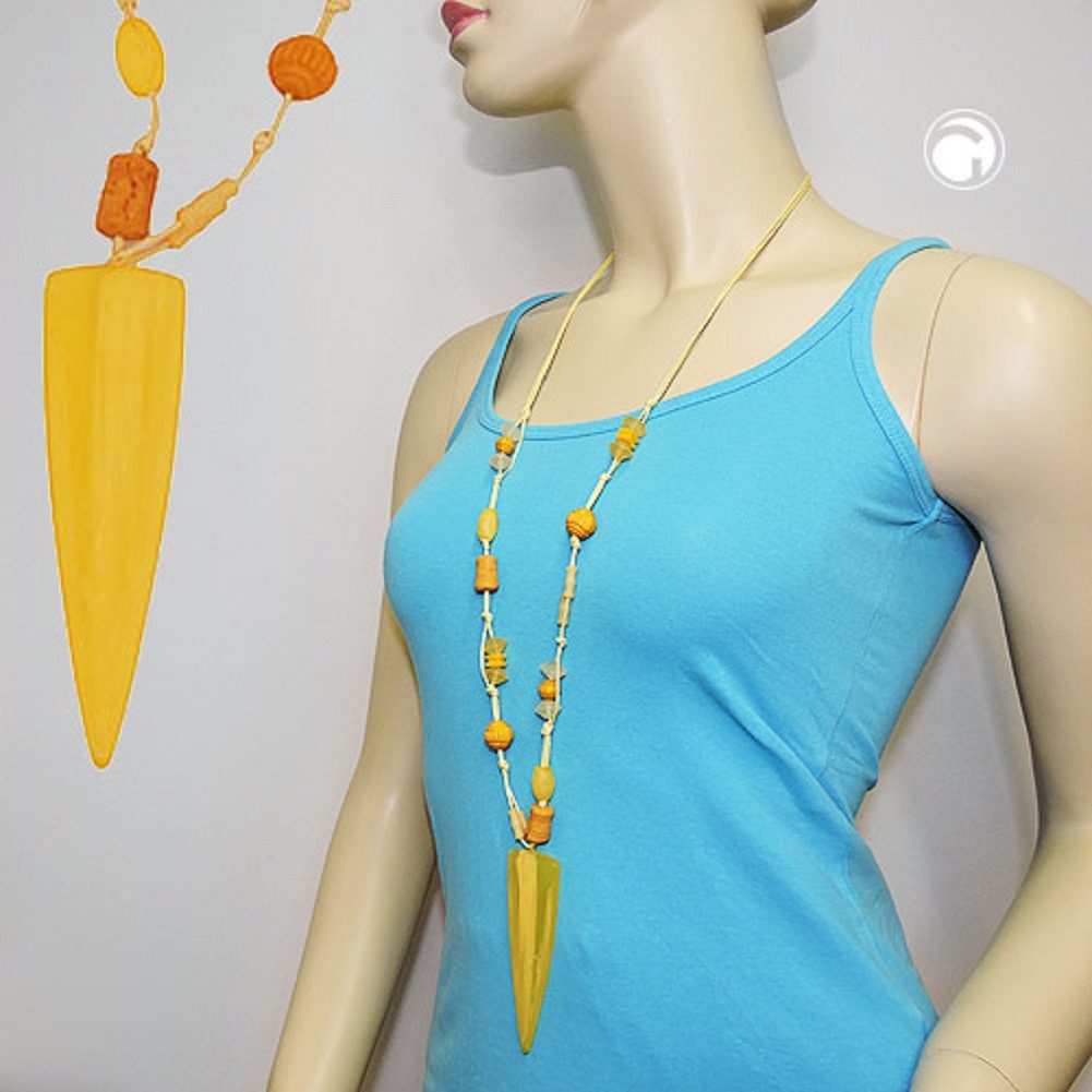 unbespielt Collier Kette Kunststoffperlen Dreieck gelb-orange marmoriert Kordel 90 cm, Modeschmuck für Damen