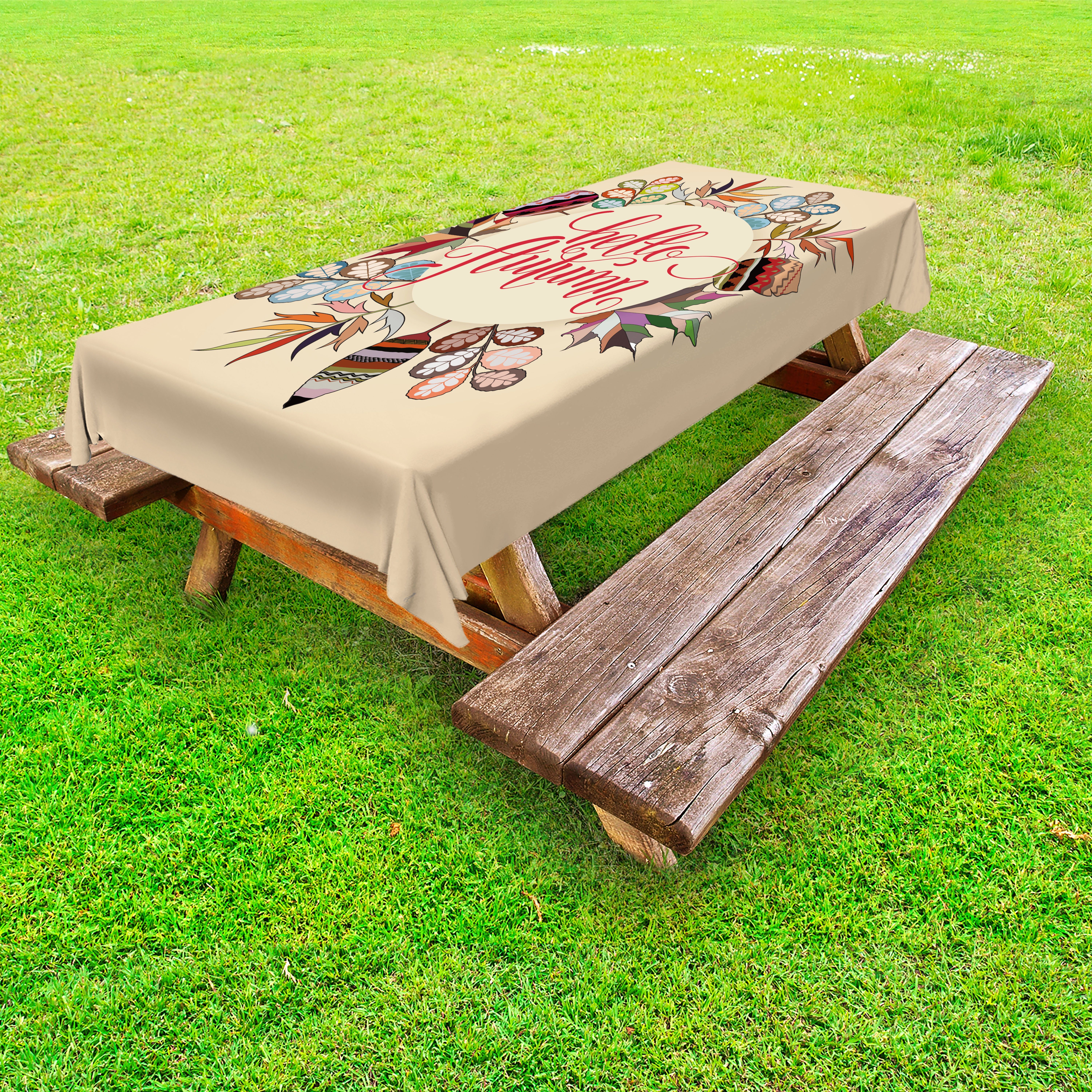 Abakuhaus Tischdecke dekorative waschbare Picknick-Tischdecke, Hallo Herbst Bunter Herbstkranz