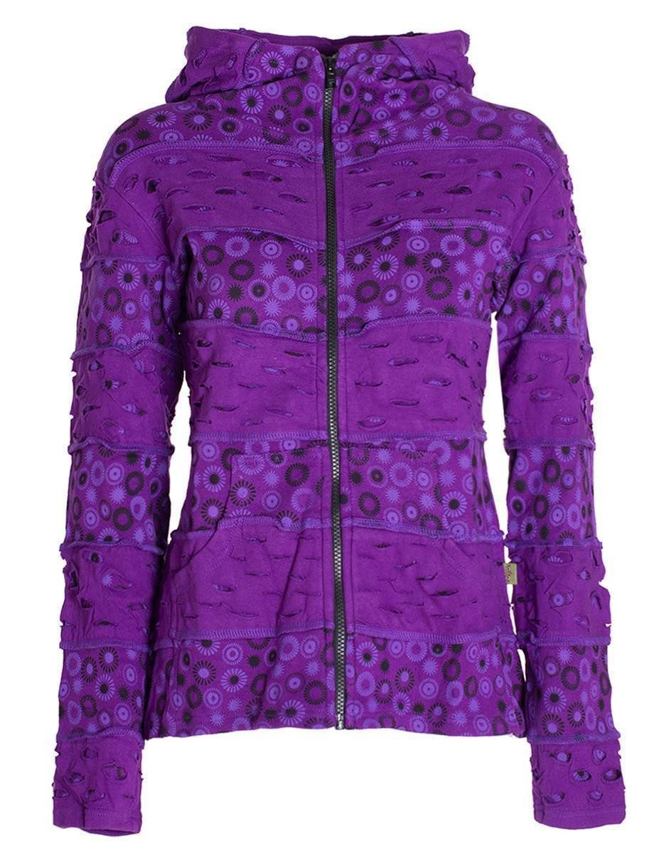 Vishes Kapuzensweatjacke Damen-Jacke Blumen Patch-Sweatjacke Hippie-Jacke günstig online kaufen