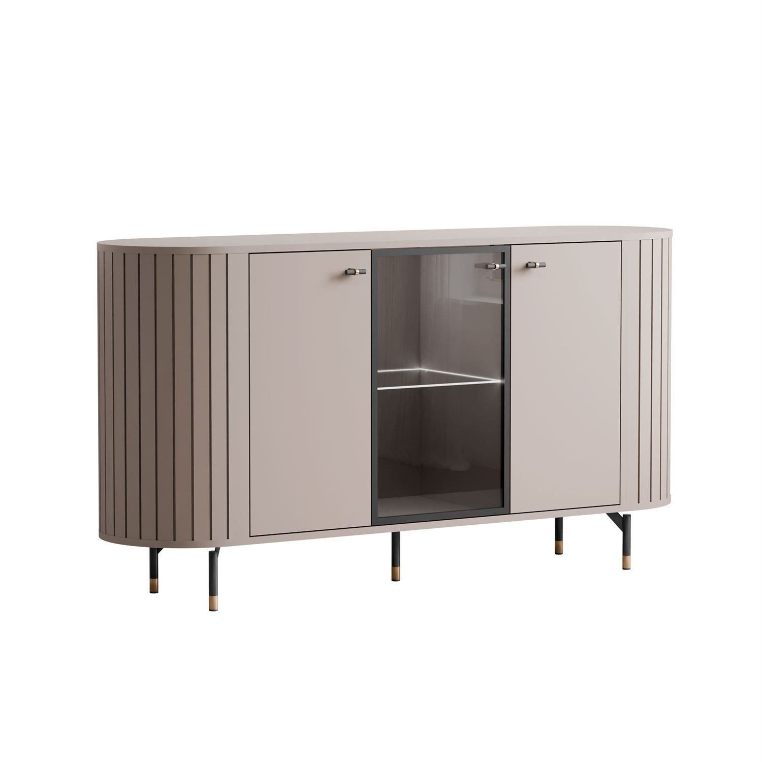 ALLHOUSE24 Kommode ZOYA mit LED-Beleuchtung, Glasfront und Metallfüßen, Schwarz/Kaschmir (1x Kommode), Breite 150 cm