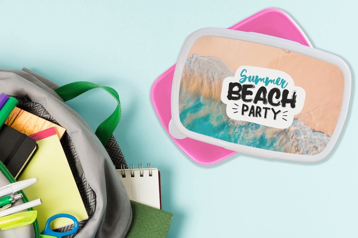 MuchoWow Lunchbox Kinder, Kunststoff, Kunststoff Mädchen, Strand Sprichwörter, Sommer - (2-tlg), - rosa Erwachsene, Snackbox, Brotbox für Brotdose