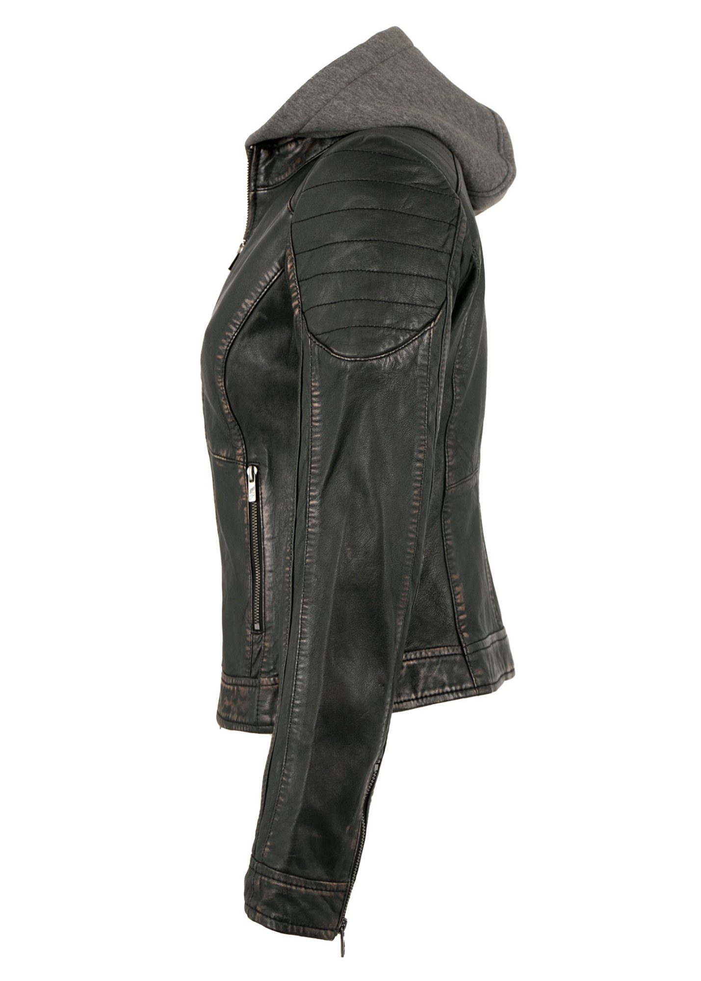 Jilani Lederjacke Kono Jilani - Damen Lederjacke Lammnappa Kapuze schwarz-b günstig online kaufen