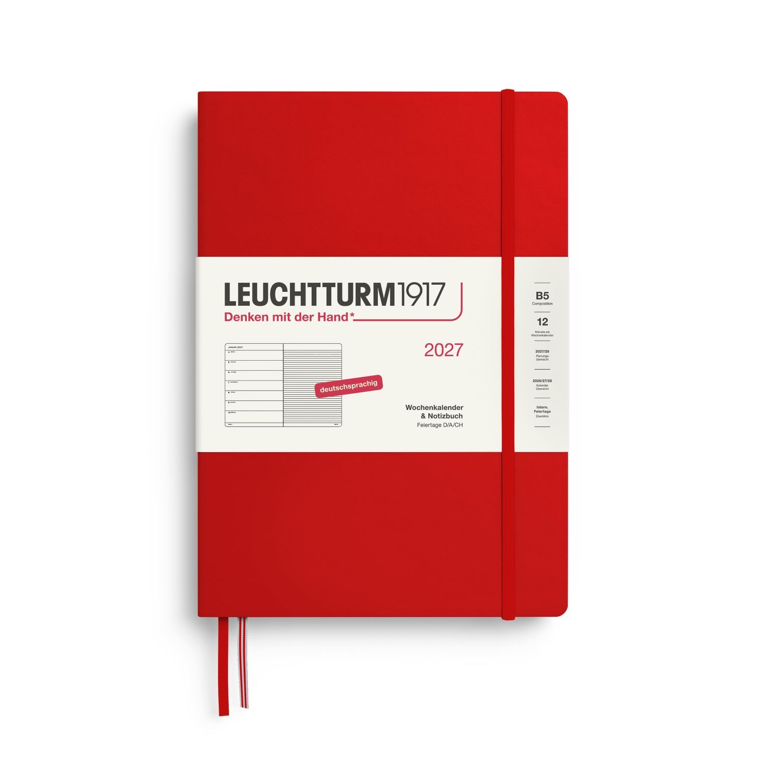 Leuchtturm1917 Taschenkalender Wochenkalender 2027 & Notizbuch Composition B5 Hardcover Cherry