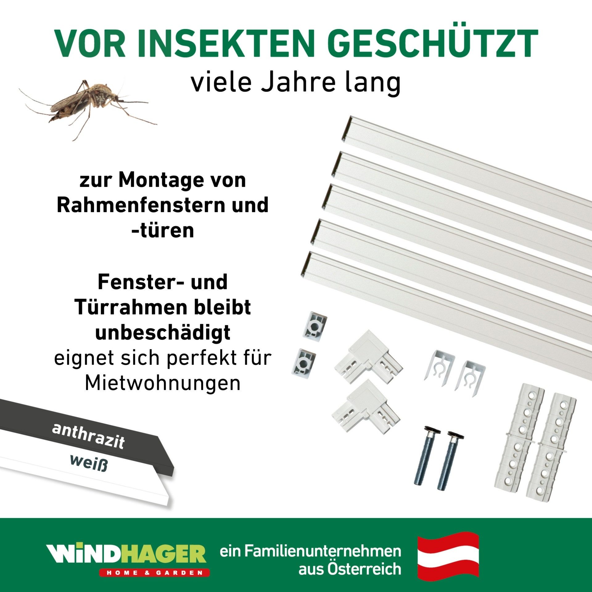 Windhager Insektenschutz-Tür Expert, Montagerahmen für Fenster und Türen aus hochwertigem Material, Fliegengitter in weiß, anthrazit erhältlich, 125x245cm, ohne bohren
