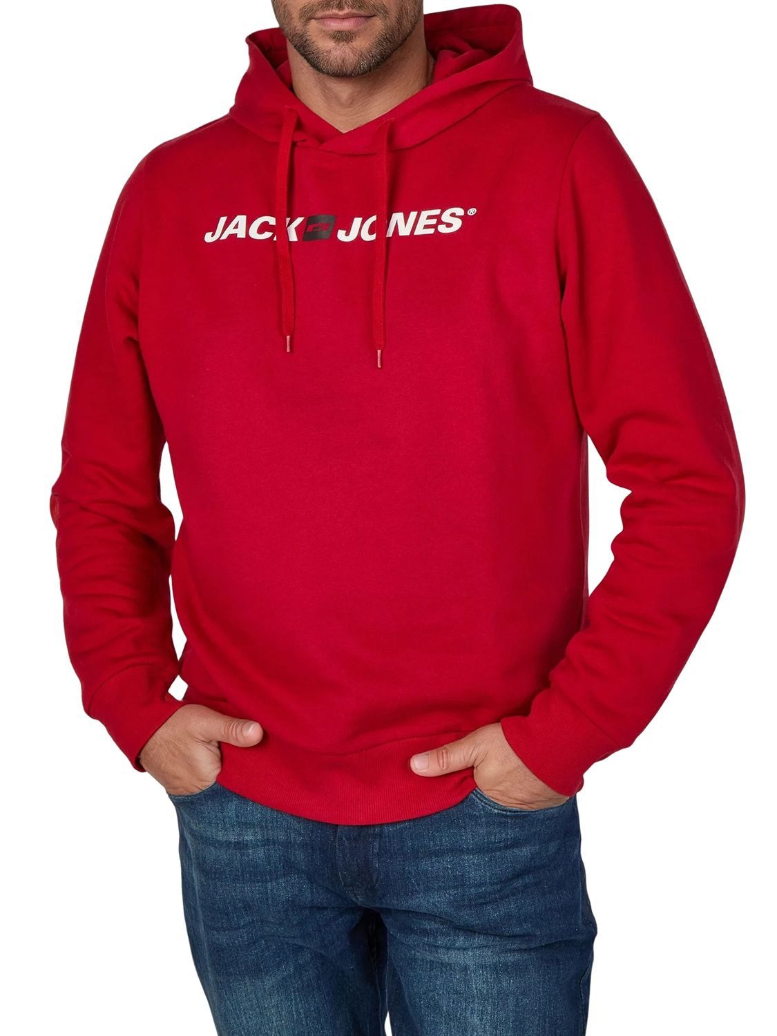 Jack & Jones Hoodie Herren Sweatshirt JJMORTY Regular Fit Kapuzenpullover mit Logoprint
