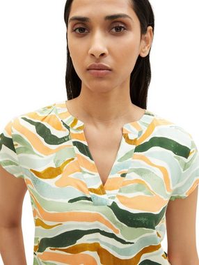 TOM TAILOR Blusenshirt Gemusterte Kurzarm Bluse V-Ausschnitt Top aus Viskose 5308 in Orange