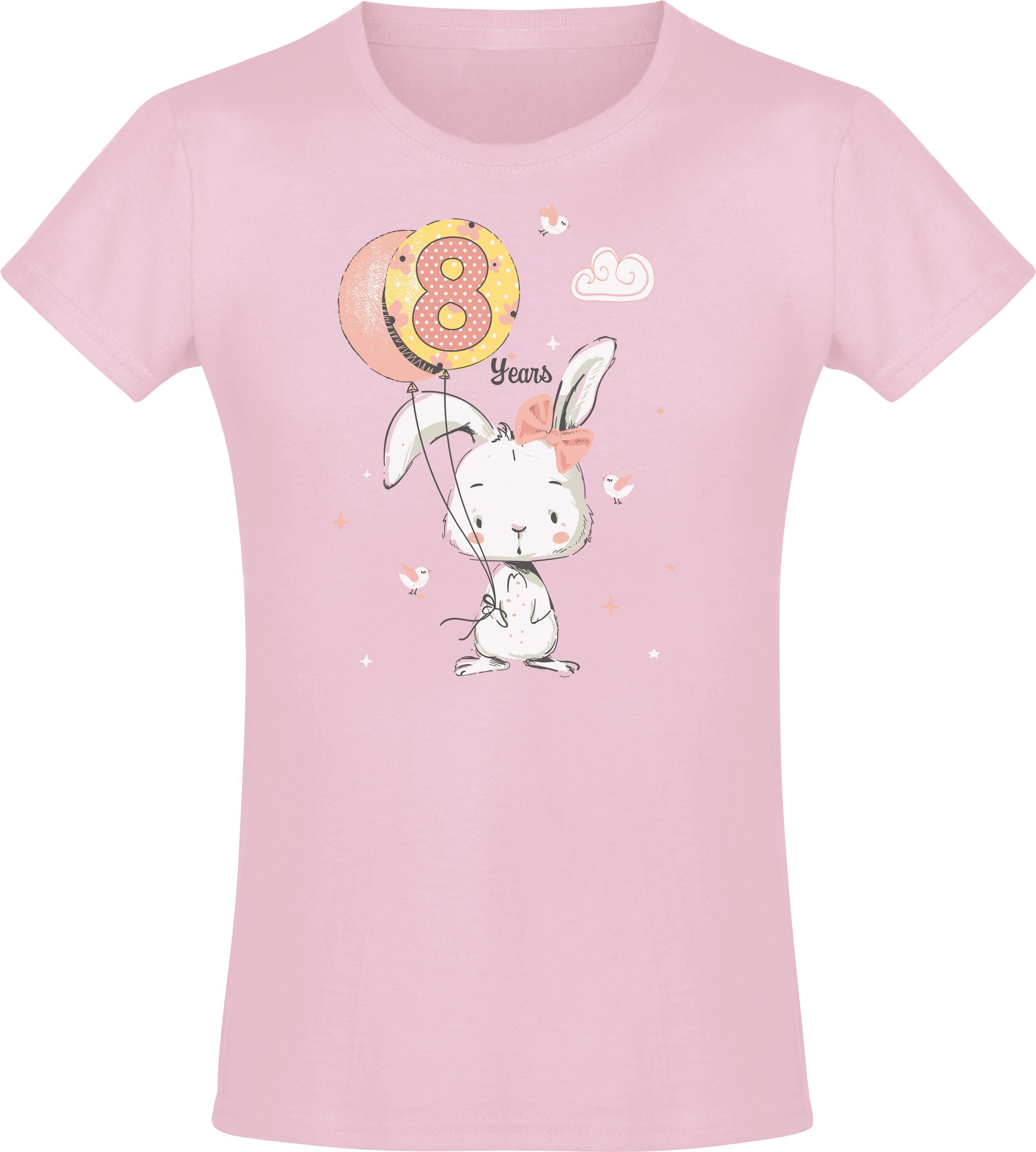 Baddery Print-Shirt Geburstagsgeschenk für Mädchen : 8 Jahre mit Hase hochwertiger Siebdruck, aus Baumwolle Light Pink