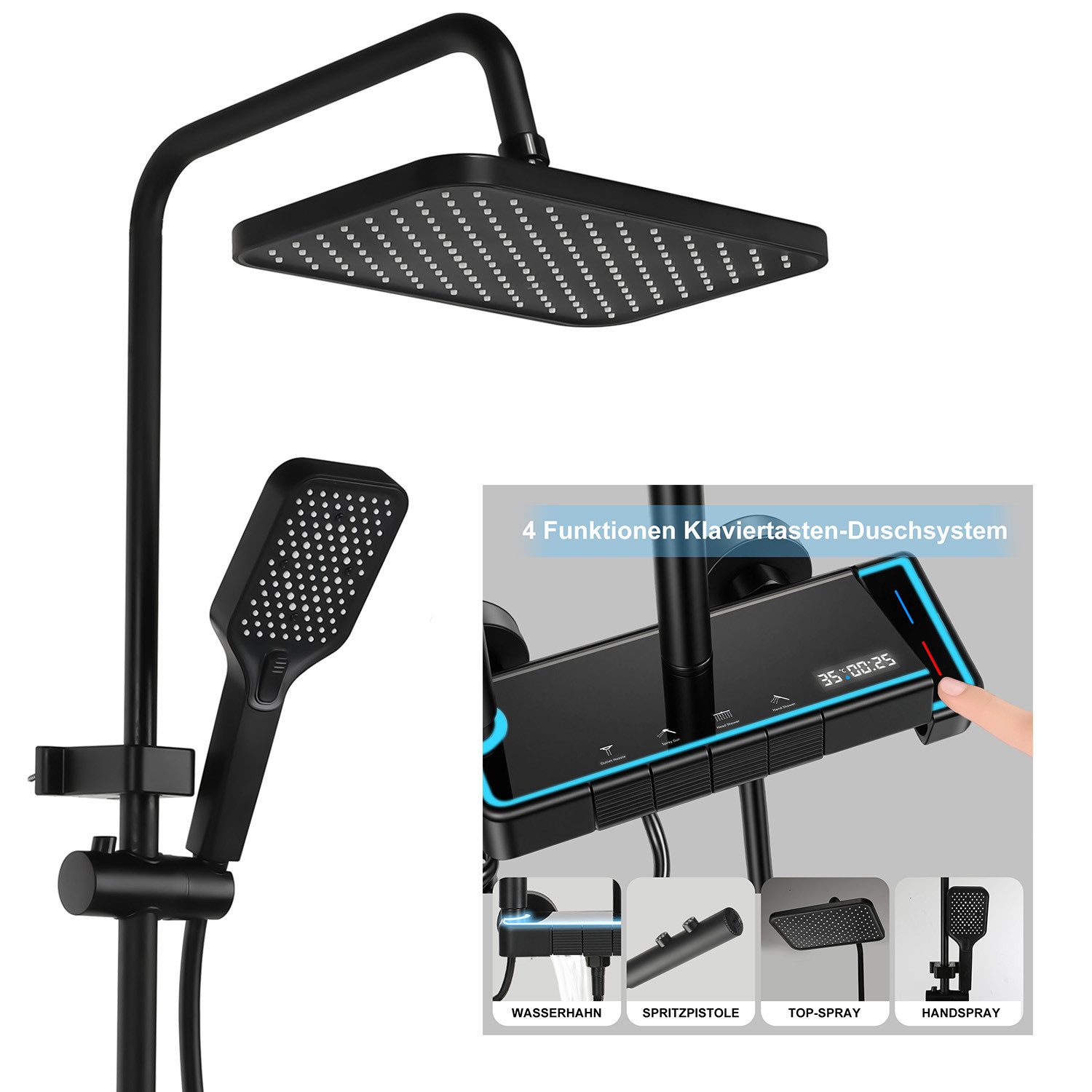 oyajia Duschsystem Premium Duschsystem mit LED-Panel, Höhenverstellung,Kalt günstig online kaufen