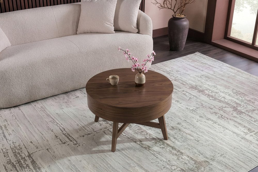 riess-ambiente Couchtisch KYOTO 70cm braun - Mangoholz, Massiv, Walnuss-Design, mit Stauraum (Einzelartikel, 1-St), Runder Beistelltisch - ideal für Wohn- und Schlafzimmer oder Lofts