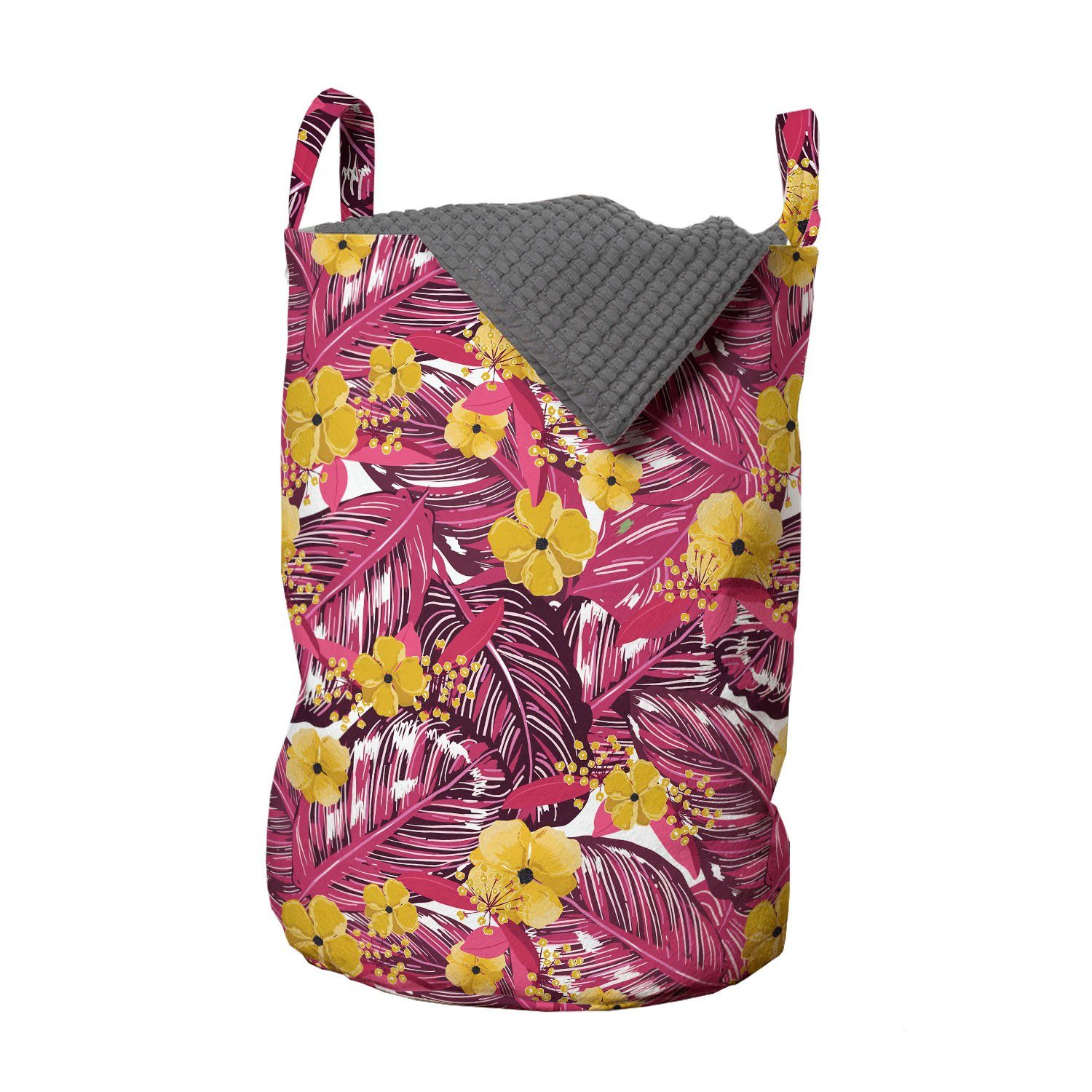 Abakuhaus Wäschesäckchen Wäschekorb mit Griffen Kordelzugverschluss für Waschsalons, Hibiskus Sommer-Dschungel-Blüten