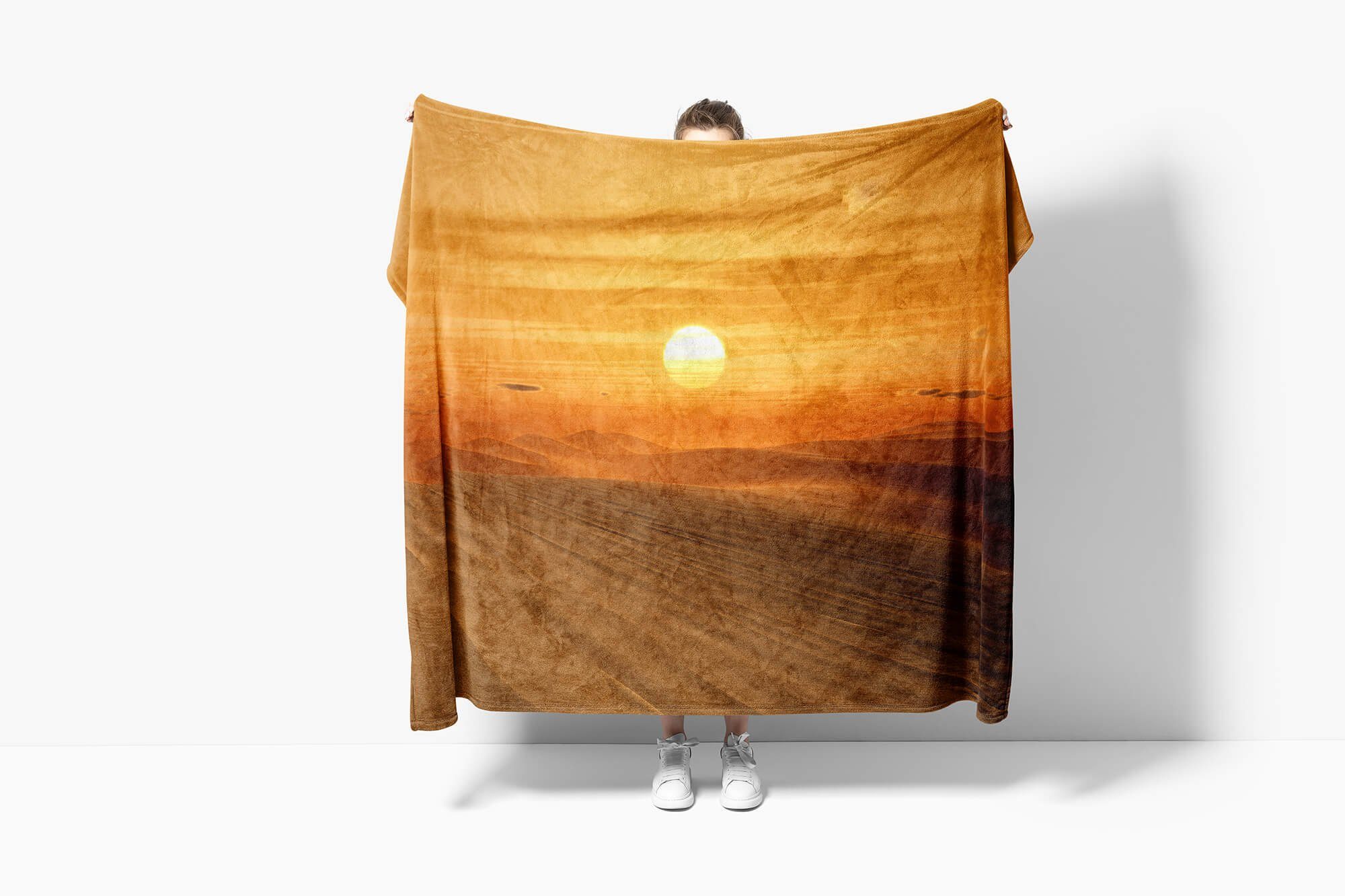 (1-St), Baumwolle-Polyester-Mix Fotomotiv Saunatuch mit Wüste Strandhandtuch Kuscheldecke Sinus Handtuch Sonne, Sahara Art Handtücher Handtuch