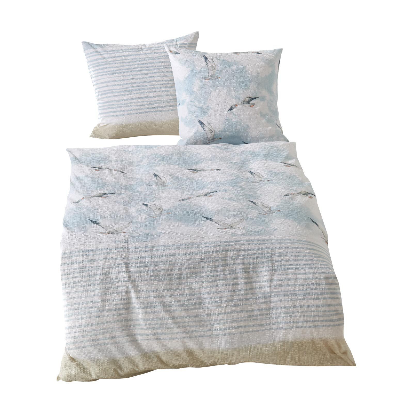 TRAUMSCHLAF Bettwäsche Möwen, Seersucker, 2 teilig, ideale Sommerbettwäsche im maritimen Look