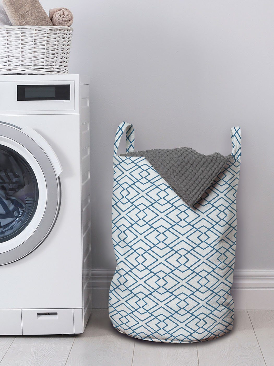 Abakuhaus Wäschesäckchen Wäschekorb mit Griffen Kordelzugverschluss japanisch für Waschsalons, Blüten blaue Retro