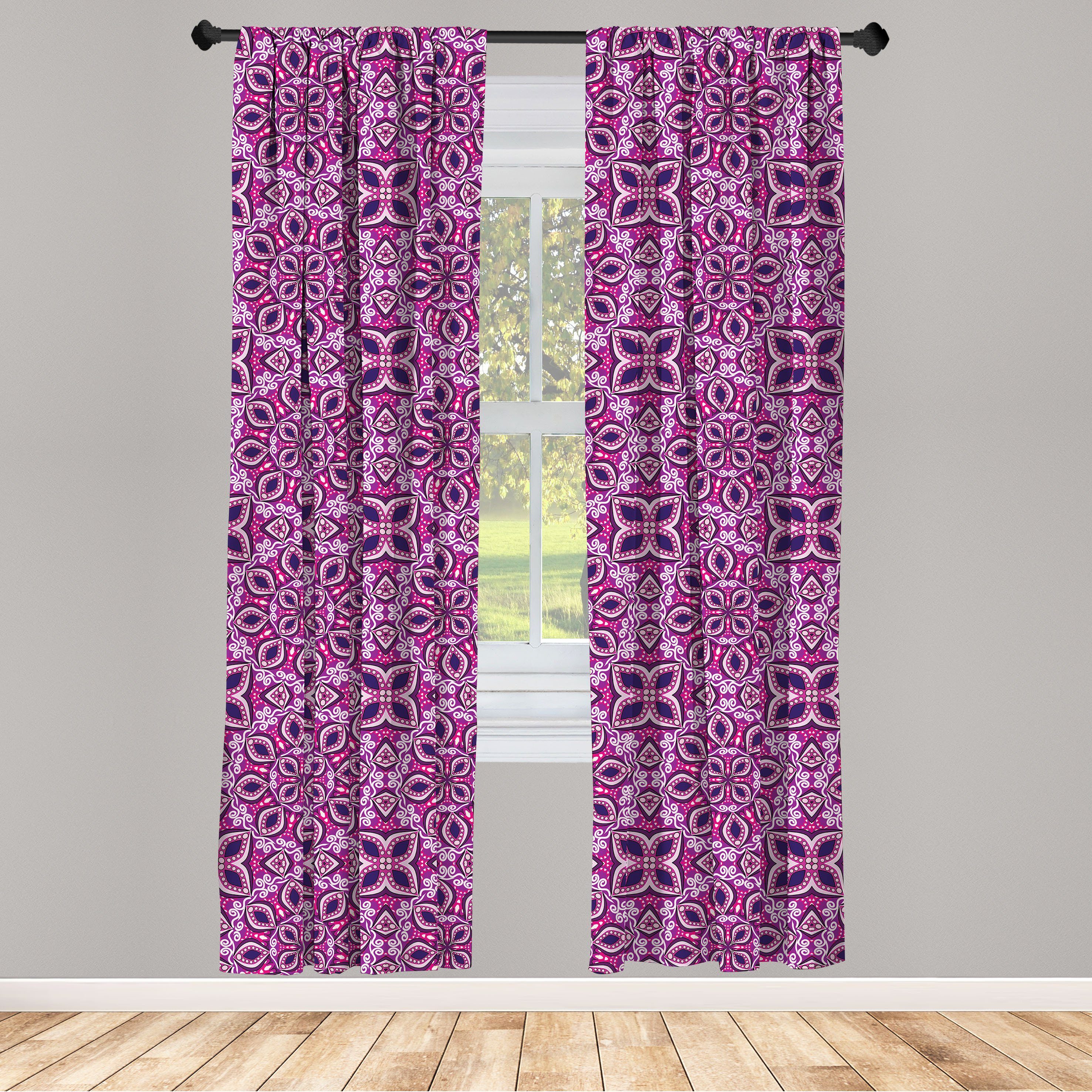 Dekor, Blumen-Blatt Gardine Wohnzimmer Microfaser, für Lace Trippy Blumen Vorhang Abakuhaus, Schlafzimmer